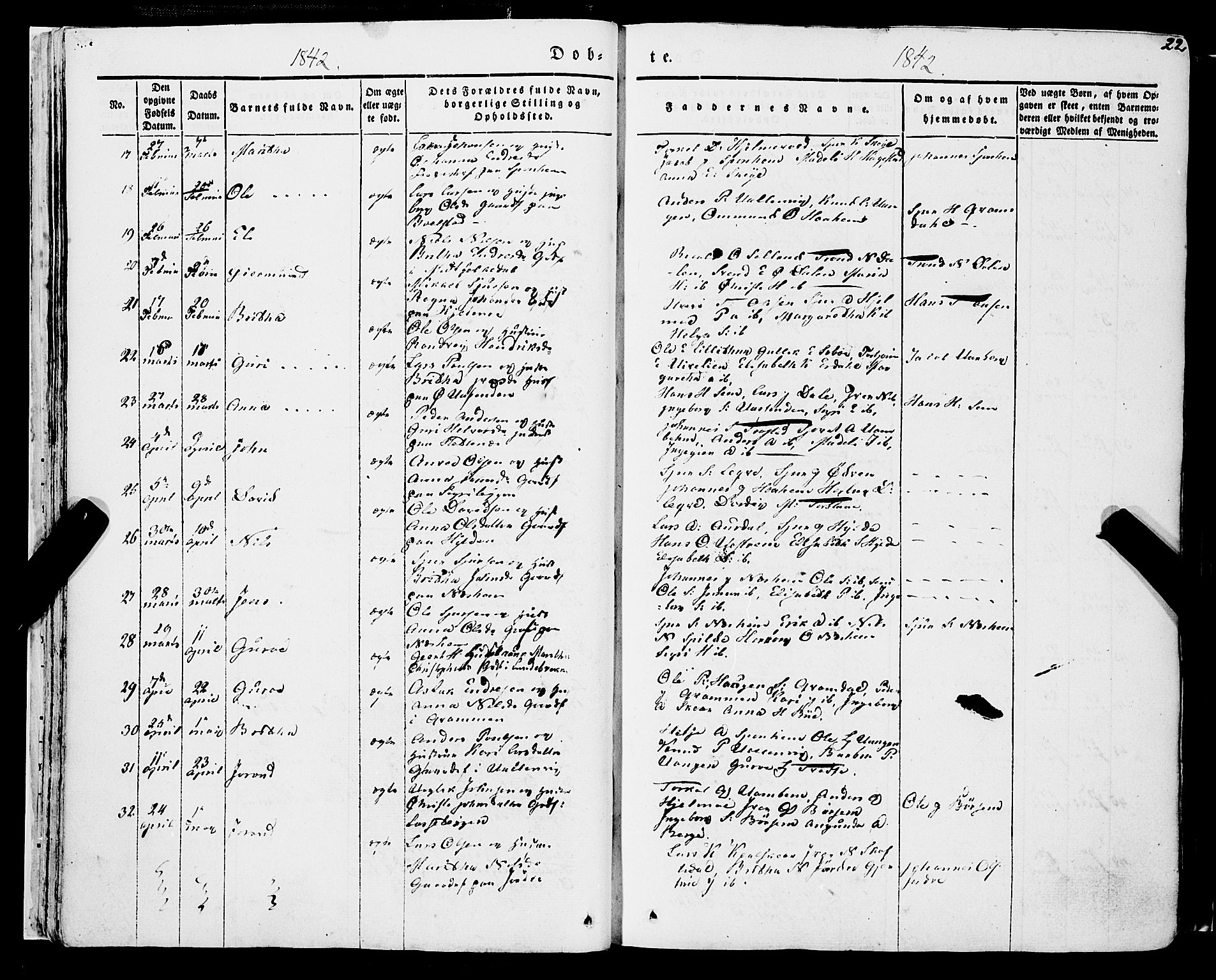 Ulvik sokneprestembete, AV/SAB-A-78801/H/Haa: Parish register (official) no. A 12, 1839-1853, p. 22