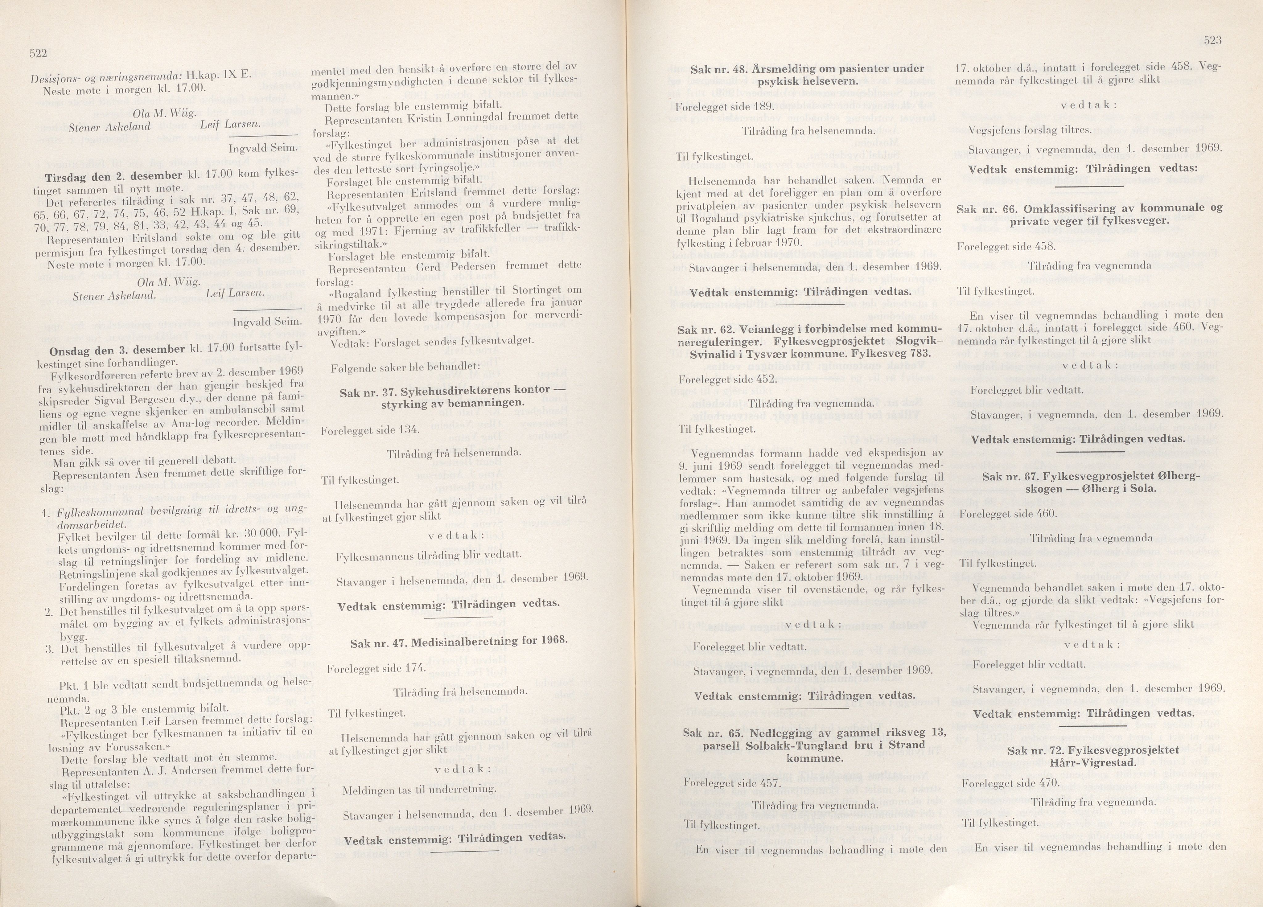 Rogaland fylkeskommune - Fylkesrådmannen , IKAR/A-900/A/Aa/Aaa/L0089: Møtebok , 1969, p. 522-523