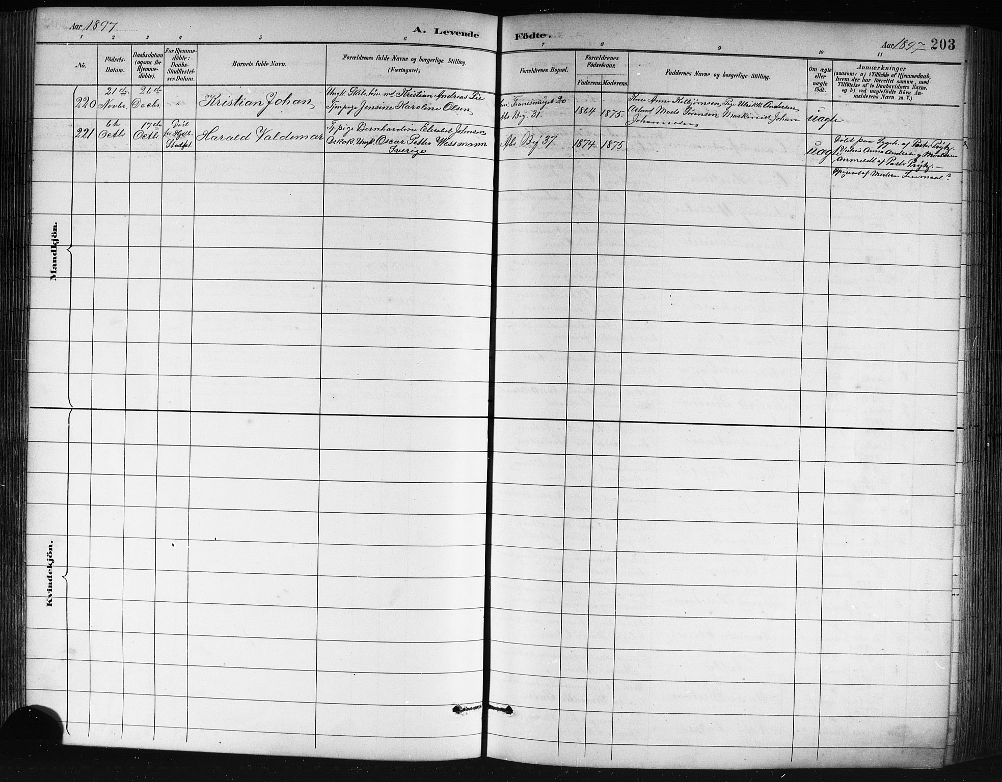 Sandviken Sokneprestembete, AV/SAB-A-77601/H/Hb/L0002: Parish register (copy) no. A 3, 1888-1902, p. 203