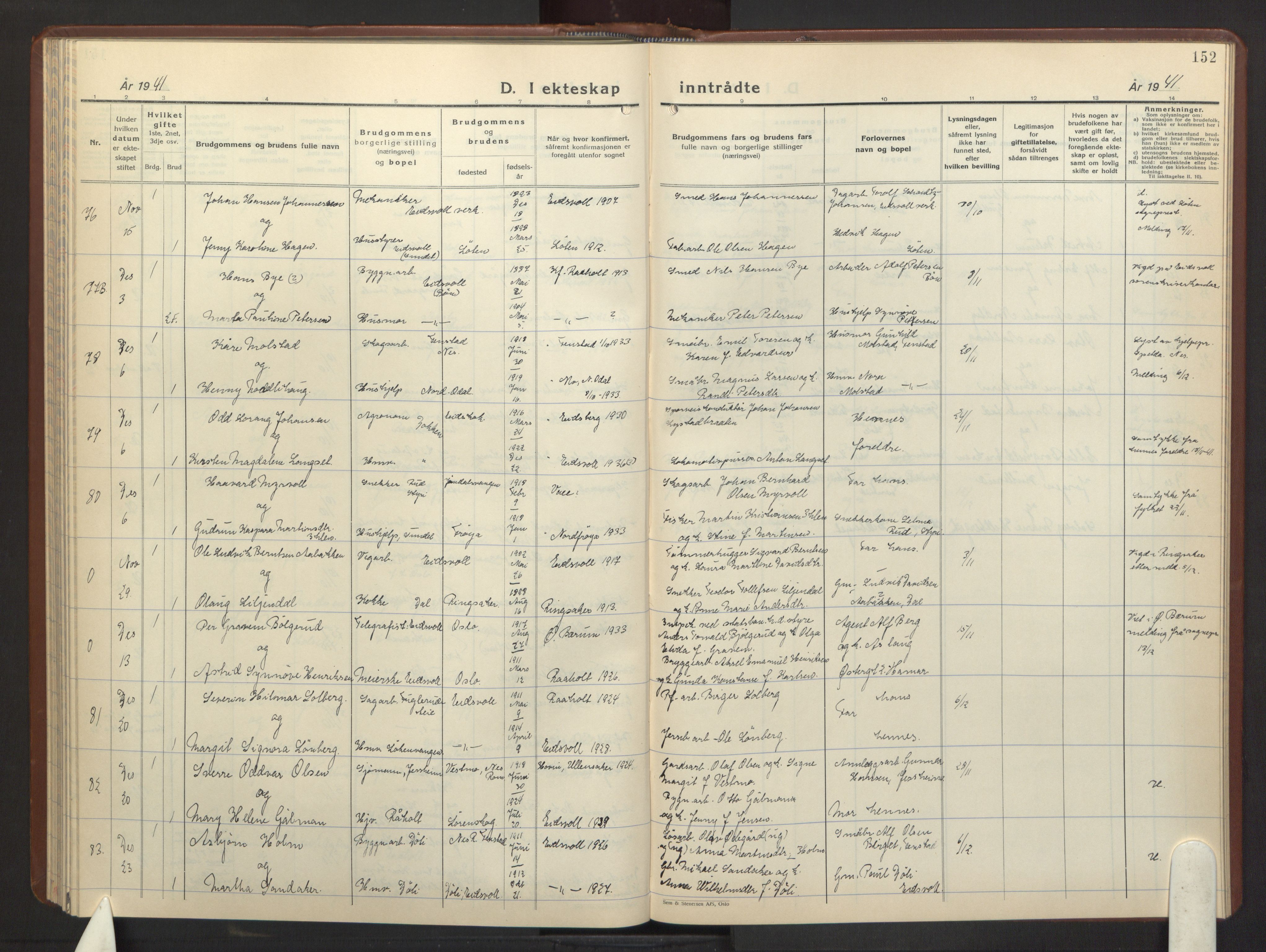 Eidsvoll prestekontor Kirkebøker, AV/SAO-A-10888/G/Ga/L0013: Parish register (copy) no. I 13, 1936-1953, p. 152