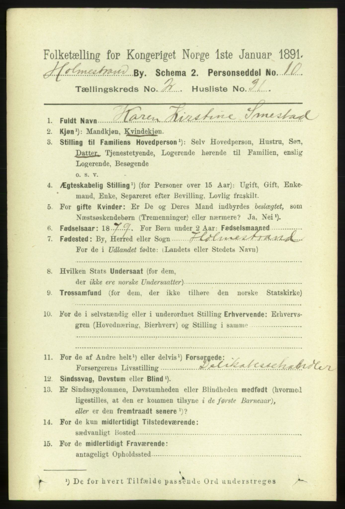 RA, 1891 census for 0702 Holmestrand, 1891, p. 1428