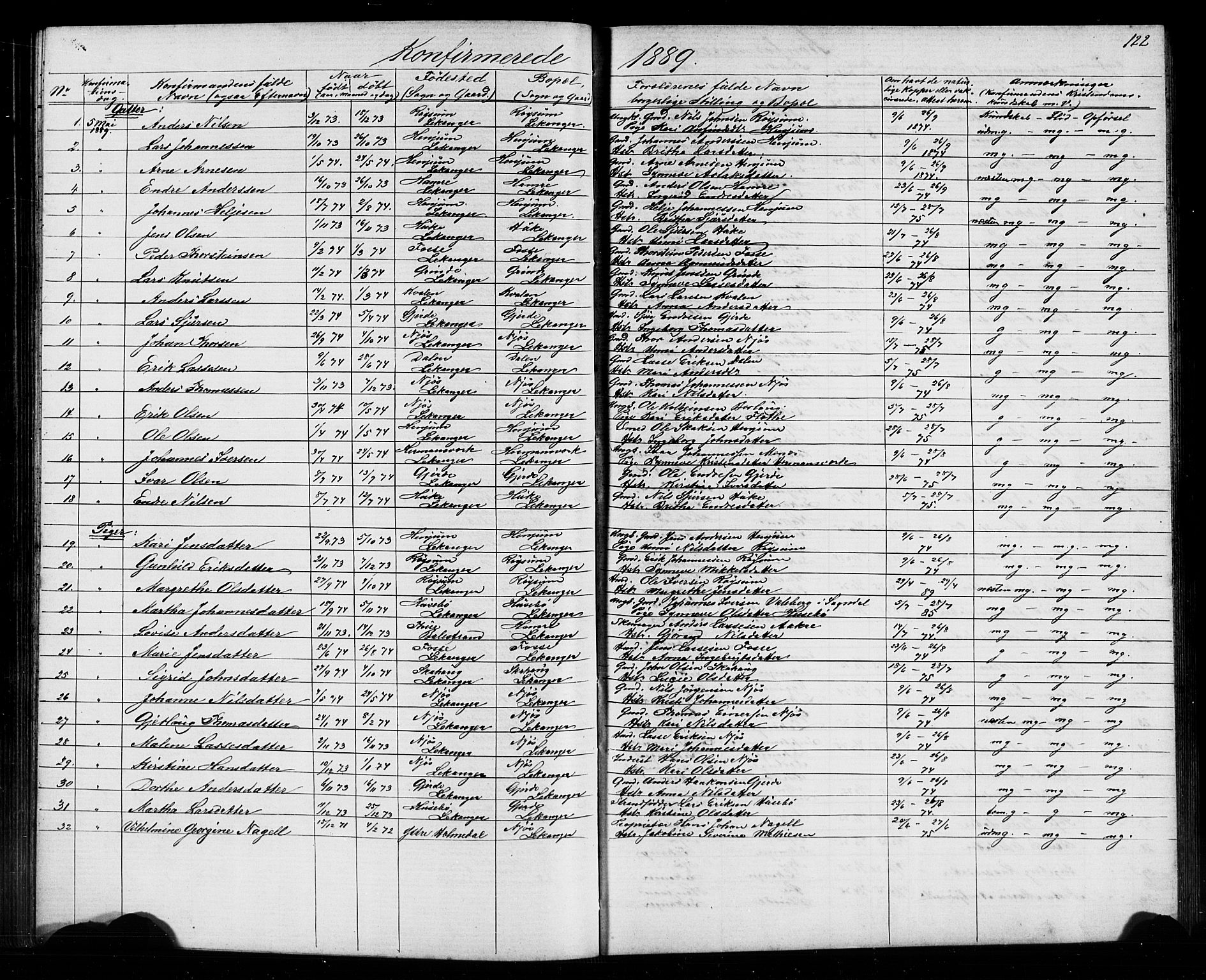 Leikanger sokneprestembete, SAB/A-81001: Parish register (copy) no. A 1, 1873-1916, p. 122