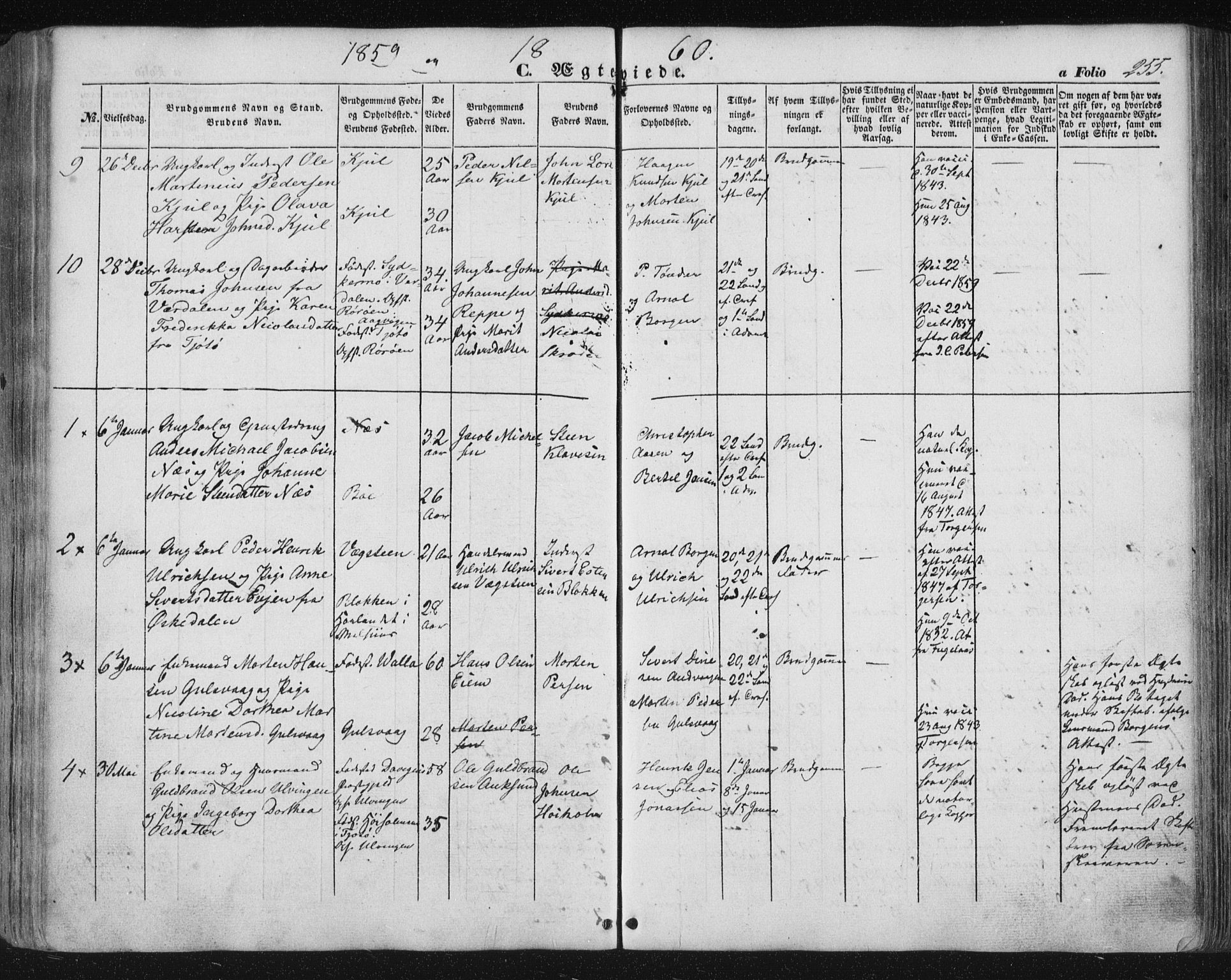 Ministerialprotokoller, klokkerbøker og fødselsregistre - Nordland, SAT/A-1459/816/L0240: Parish register (official) no. 816A06, 1846-1870, p. 255
