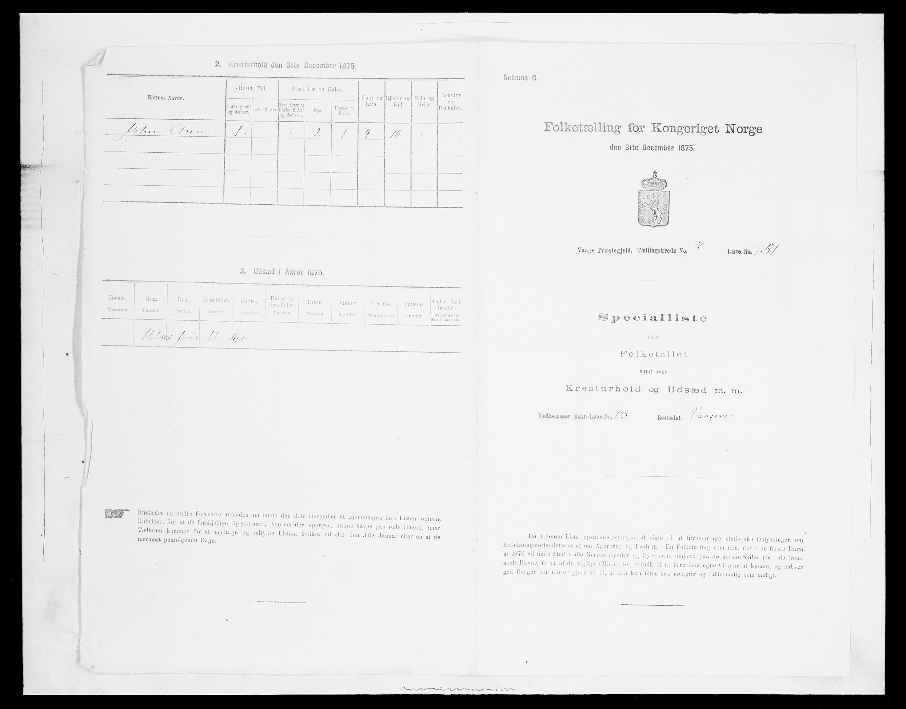 SAH, 1875 census for 0515P Vågå, 1875, p. 1357