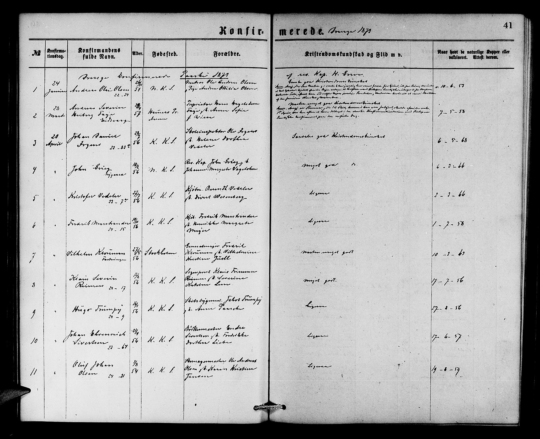 Korskirken sokneprestembete, SAB/A-76101/H/Hab: Parish register (copy) no. C 2, 1869-1879, p. 41