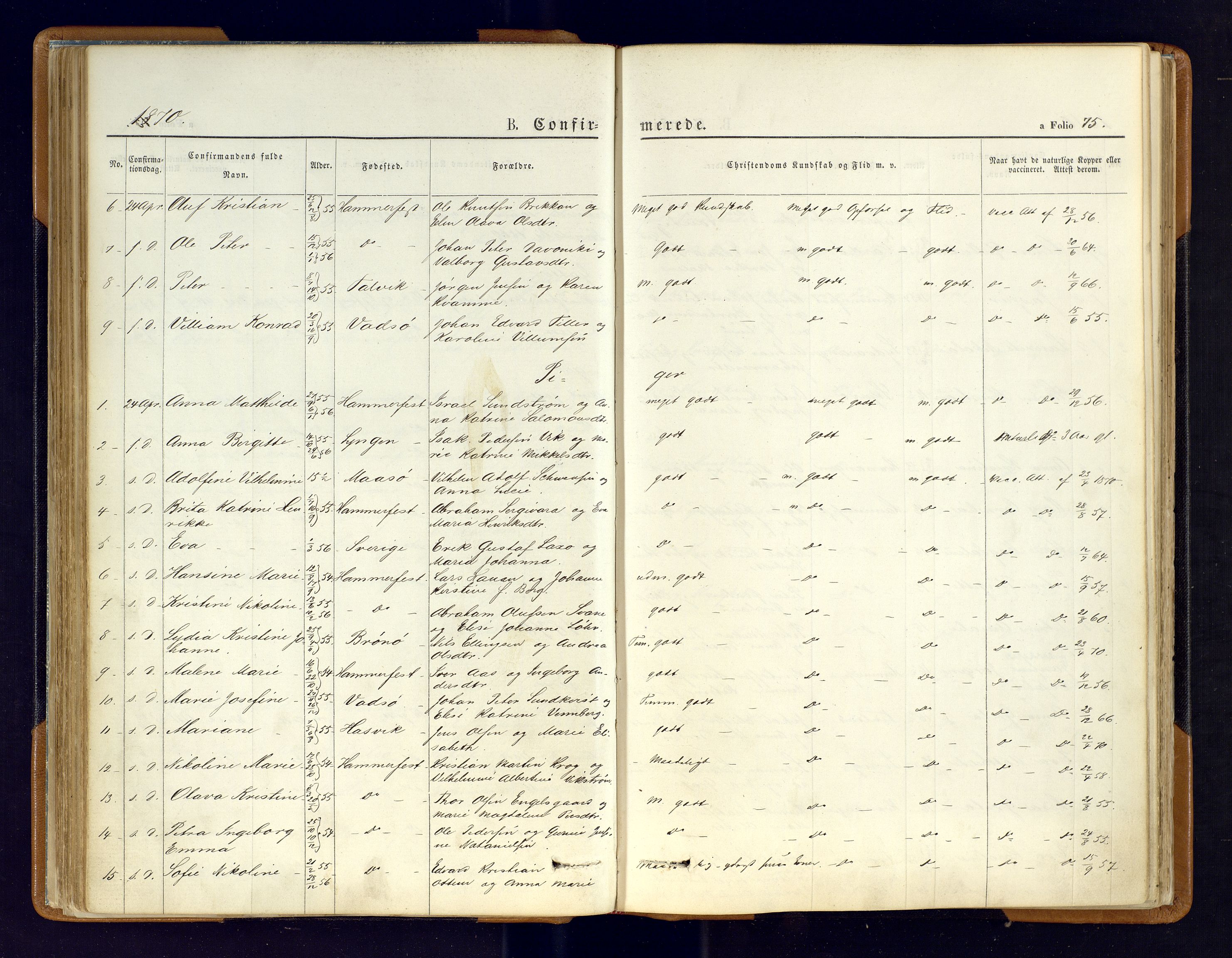 Hammerfest sokneprestkontor, SATØ/S-1347/H/Ha/L0006.kirke: Parish register (official) no. 6, 1869-1877, p. 75