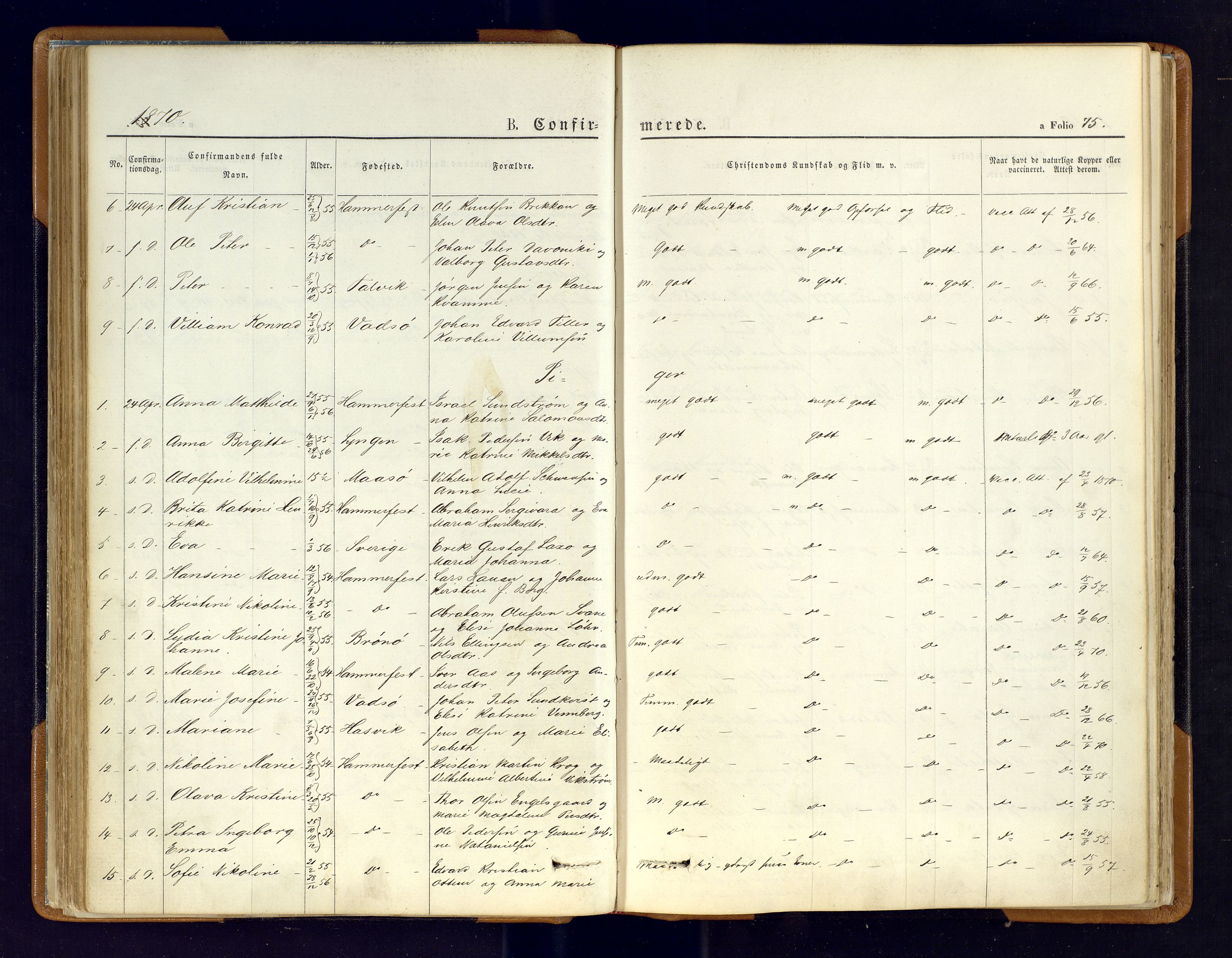 Hammerfest sokneprestkontor, AV/SATØ-S-1347/H/Ha/L0006.kirke: Parish register (official) no. 6, 1869-1877, p. 75