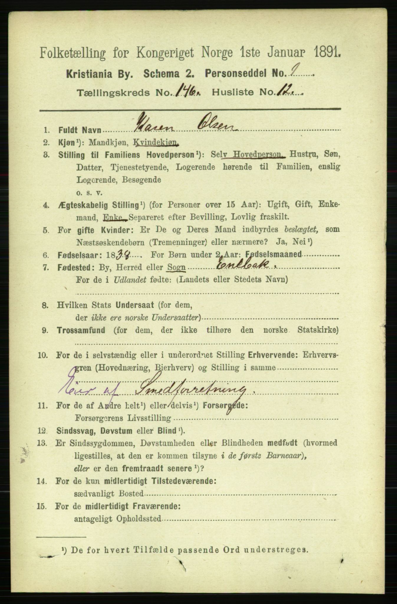 RA, 1891 census for 0301 Kristiania, 1891, p. 81347