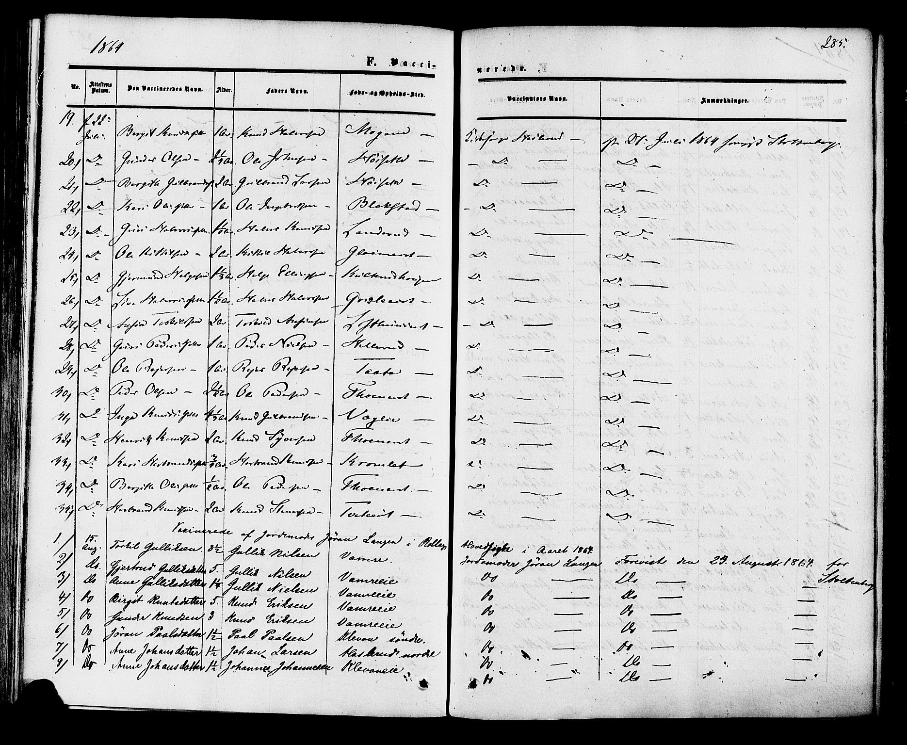 Rollag kirkebøker, SAKO/A-240/F/Fa/L0009: Parish register (official) no. I 9, 1860-1874, p. 285