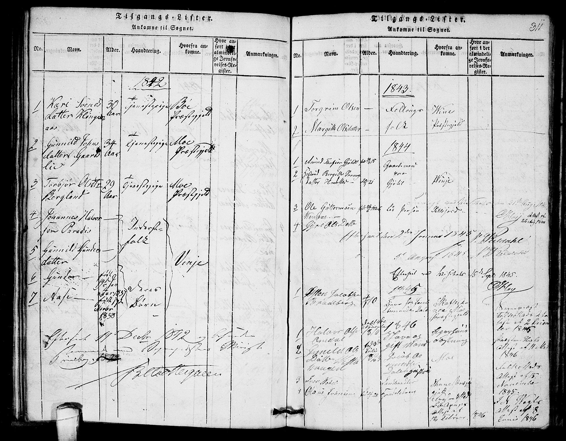 Lårdal kirkebøker, SAKO/A-284/G/Gb/L0001: Parish register (copy) no. II 1, 1815-1865, p. 311