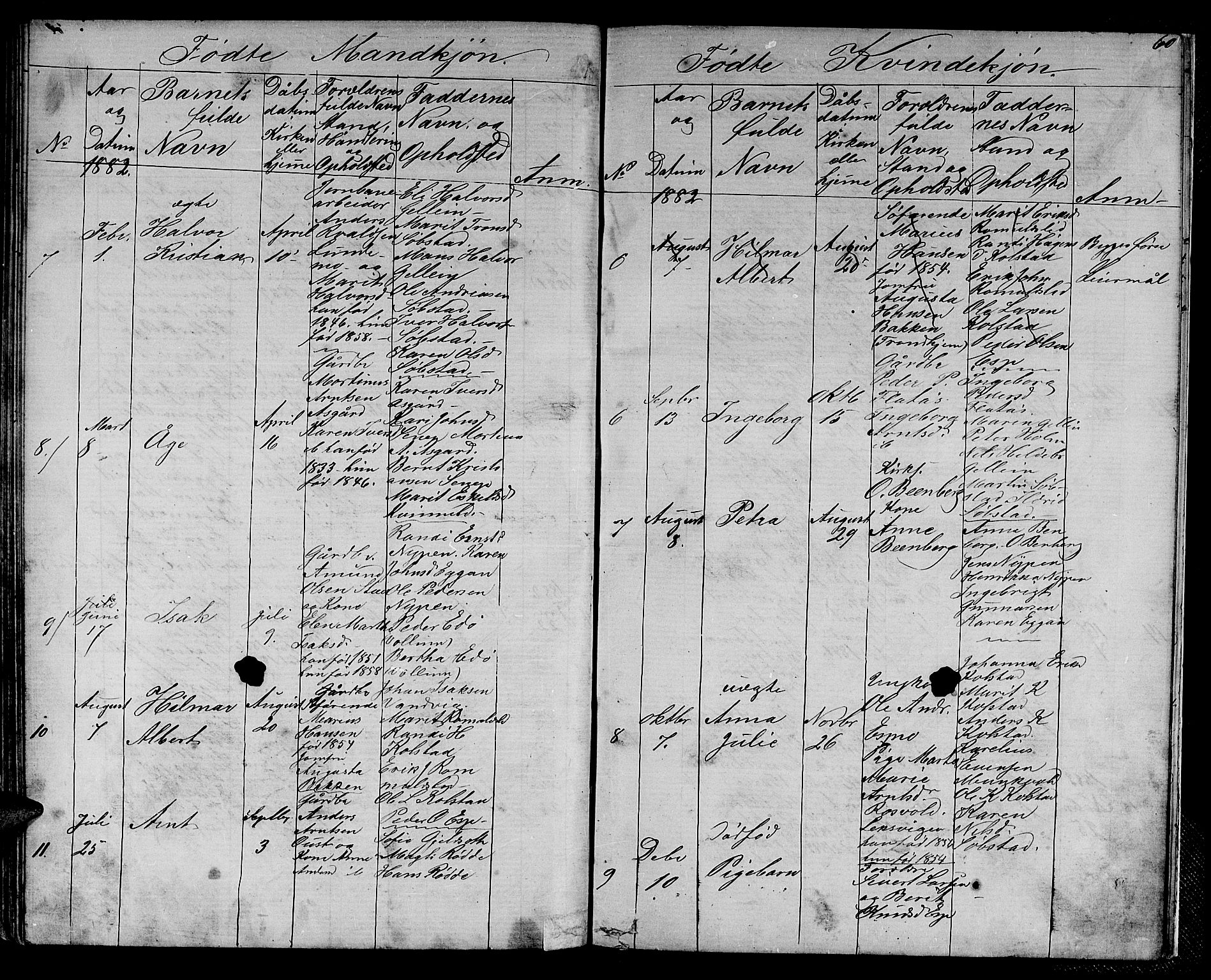 Ministerialprotokoller, klokkerbøker og fødselsregistre - Sør-Trøndelag, SAT/A-1456/613/L0394: Parish register (copy) no. 613C02, 1862-1886, p. 60