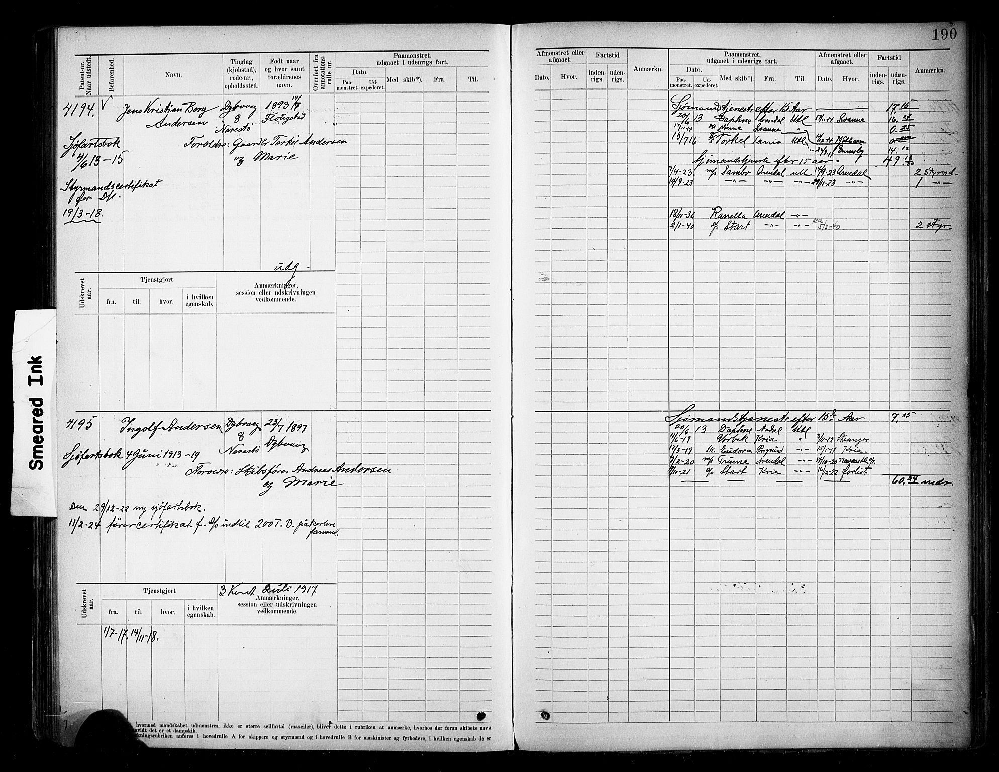 Tvedestrand mønstringskrets, AV/SAK-2031-0011/F/Fb/L0020: Hovedrulle A nr 3819-4409, U-36, 1906-1918, p. 195