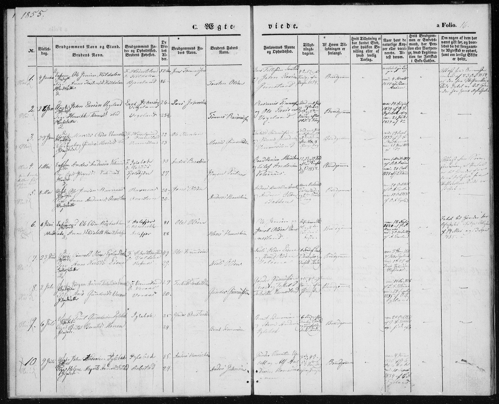 Vennesla sokneprestkontor, SAK/1111-0045/Fa/Fac/L0006: Parish register (official) no. A 6, 1846-1855, p. 16