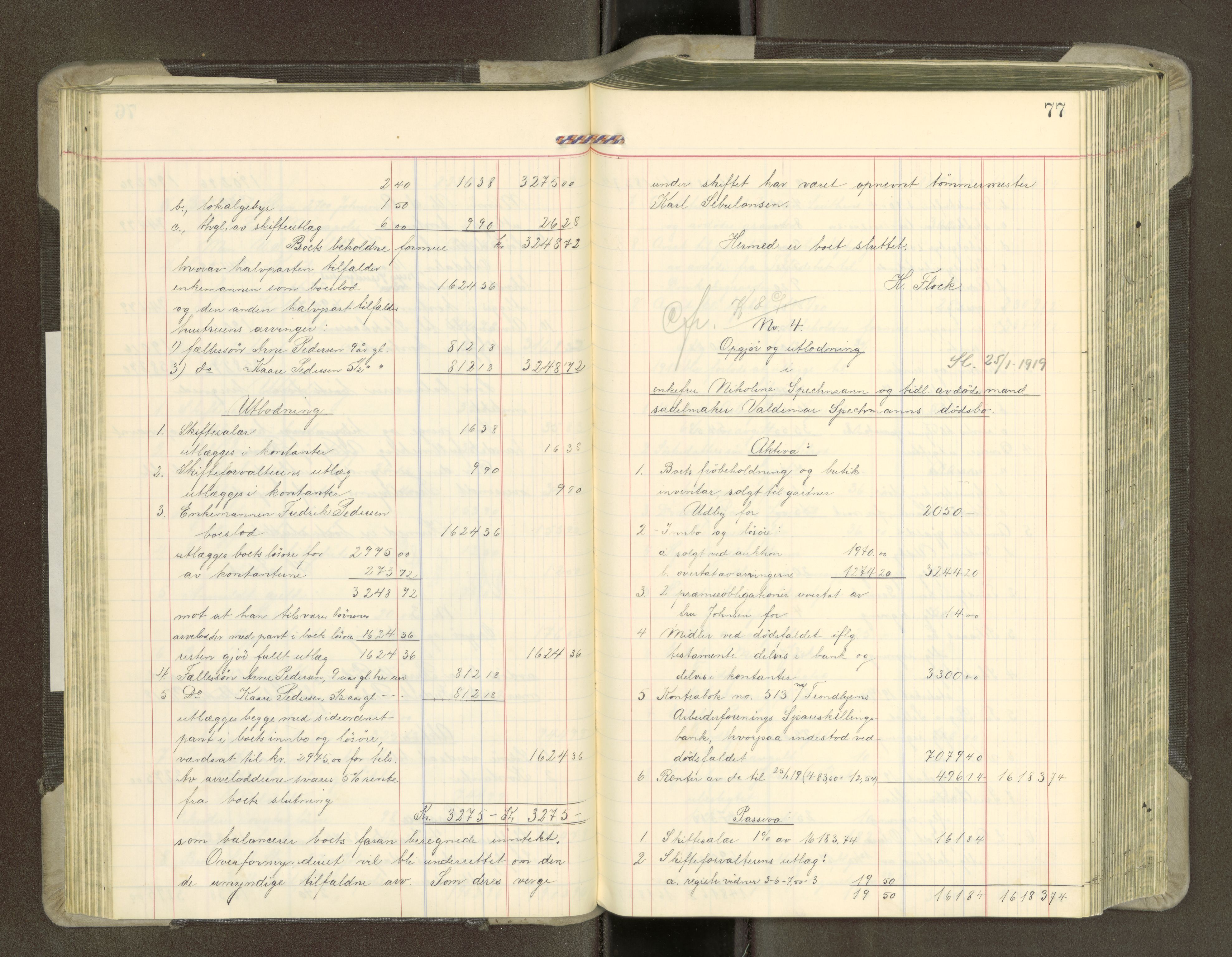 Trondheim byfogd, AV/SAT-A-0003/1/3/3A/L0043: Skifteutlodningsprotokoll - 15/7-4/3. (m/ register), 1918-1922, p. 77