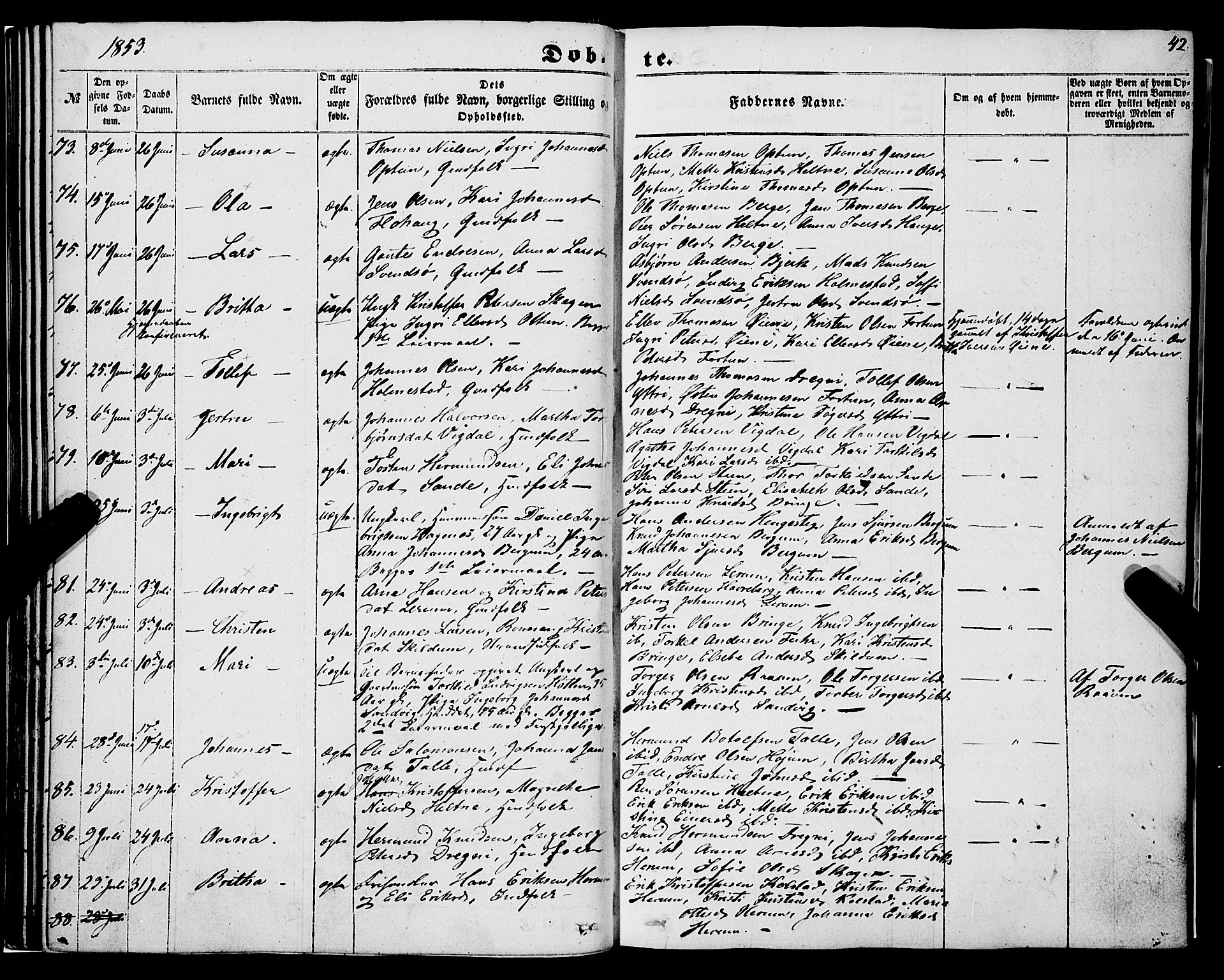 Luster sokneprestembete, AV/SAB-A-81101/H/Haa/Haaa/L0007: Parish register (official) no. A 7, 1849-1859, p. 42