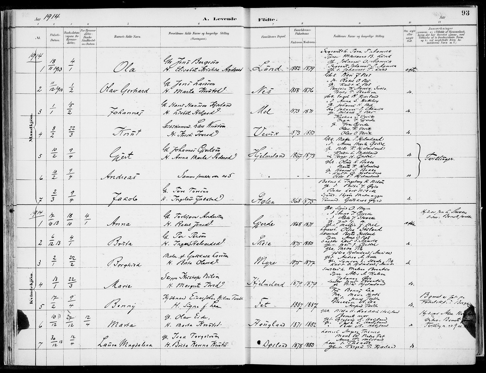 Kvinnherad sokneprestembete, SAB/A-76401/H/Haa: Parish register (official) no. B  1, 1887-1921, p. 93