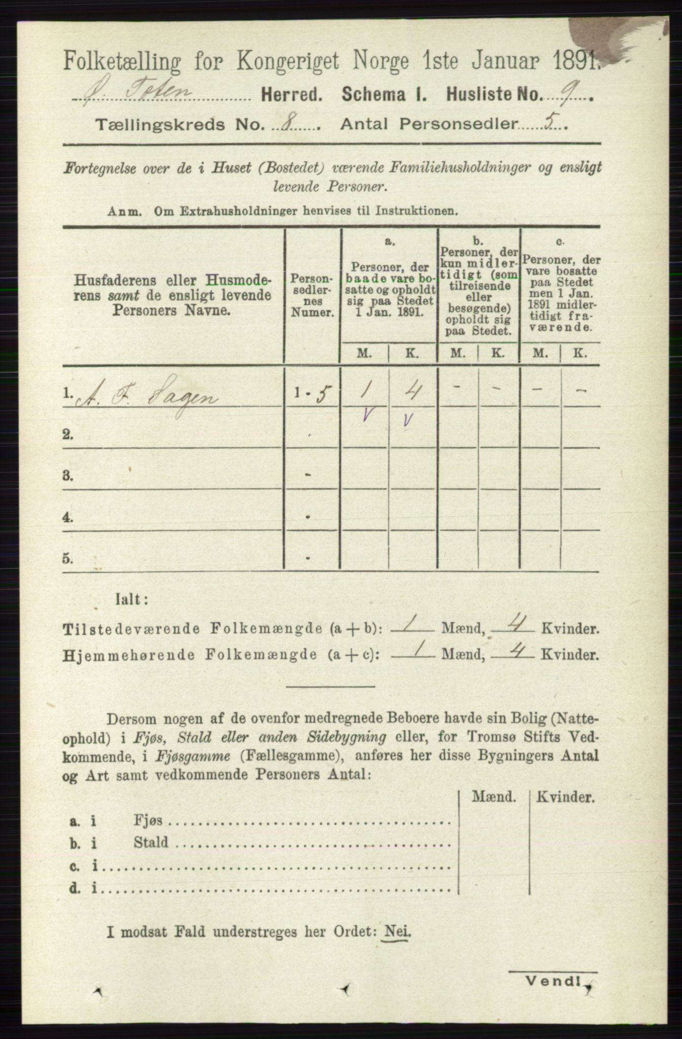 RA, 1891 census for 0528 Østre Toten, 1891, p. 4934