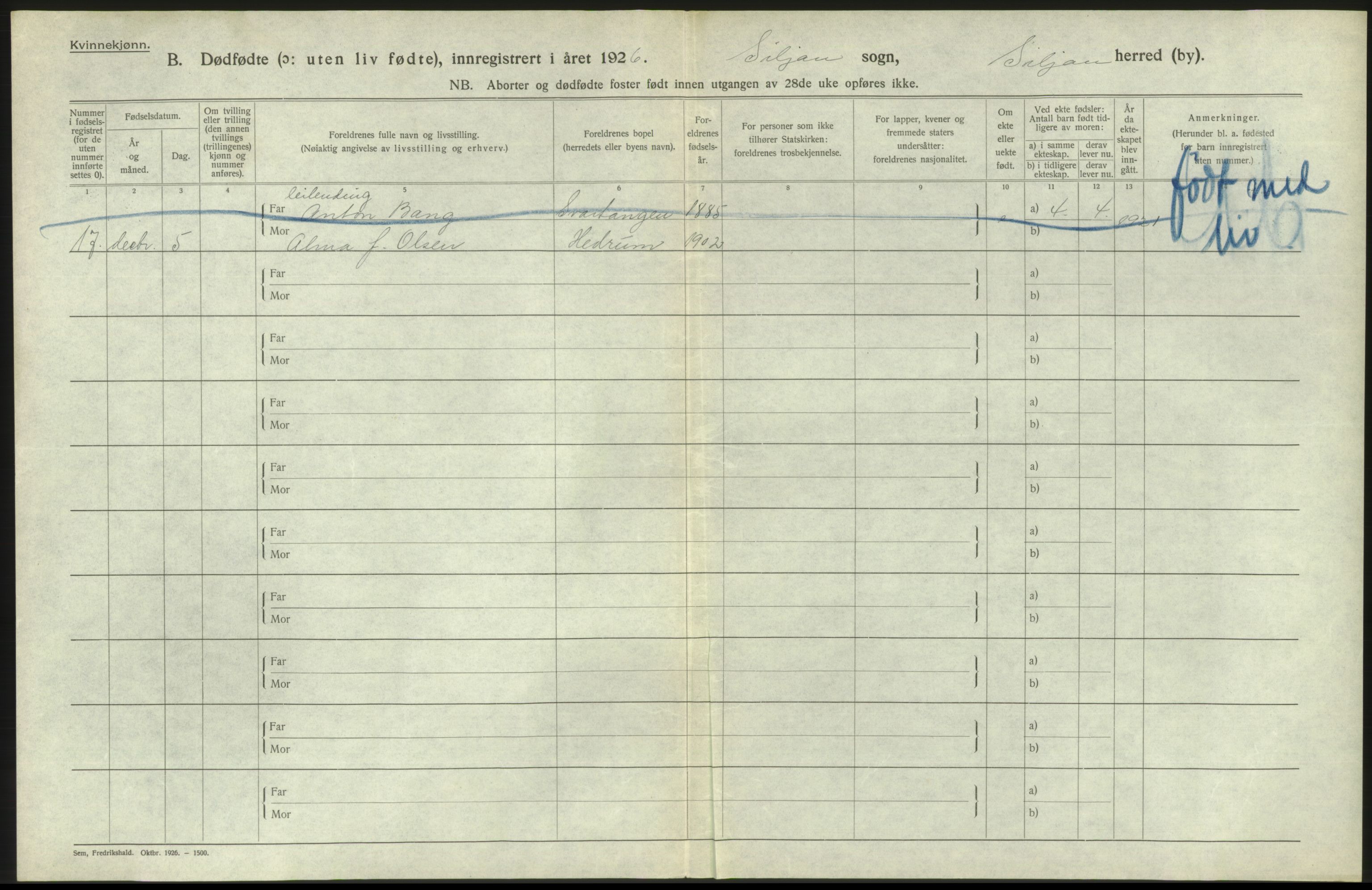 Statistisk sentralbyrå, Sosiodemografiske emner, Befolkning, RA/S-2228/D/Df/Dfc/Dfcf/L0020: Telemark fylke: Gifte, døde, dødfødte. Bygder og byer., 1926, p. 262