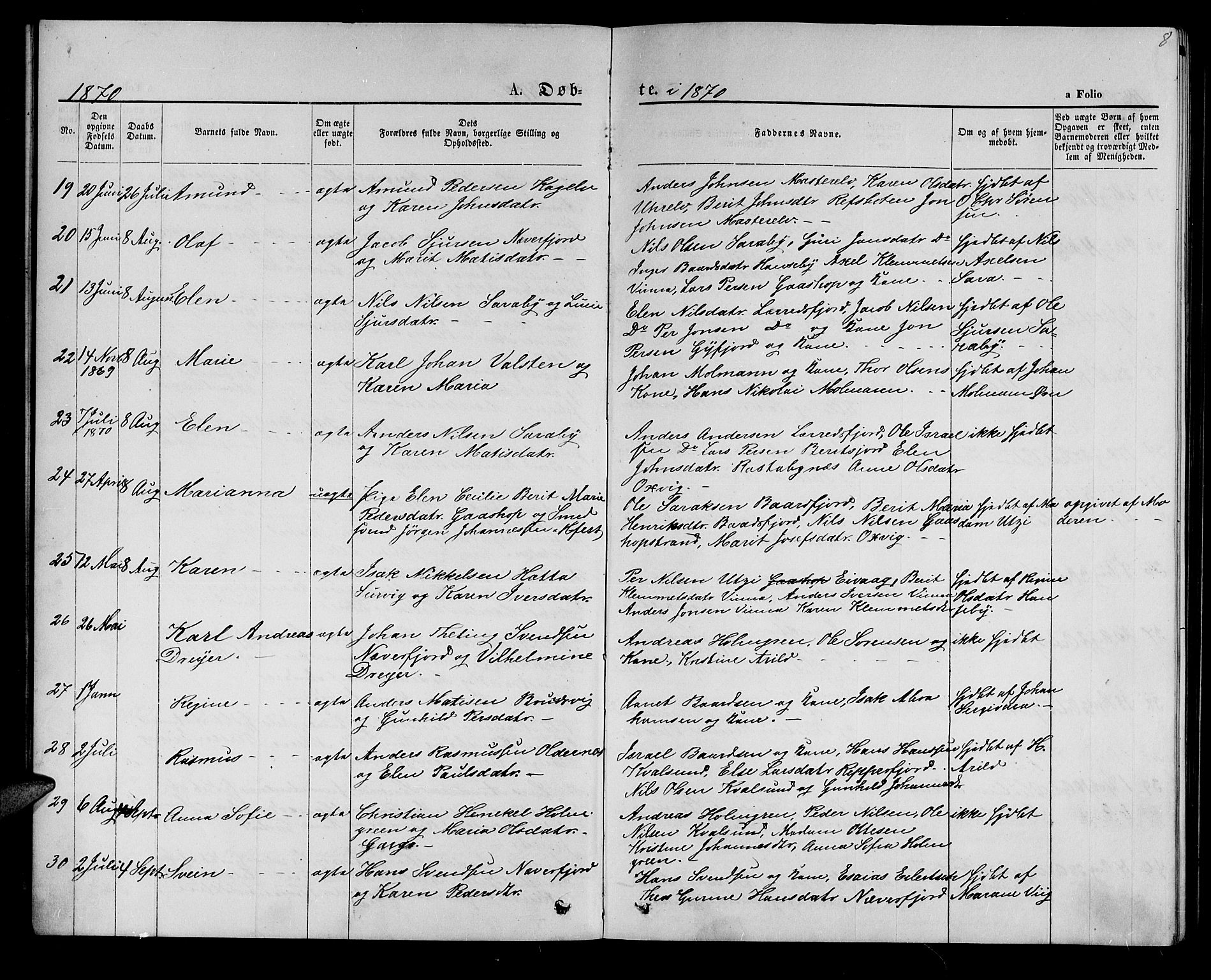 Hammerfest sokneprestkontor, AV/SATØ-S-1347/H/Hb/L0005.klokk: Parish register (copy) no. 5, 1869-1884, p. 8