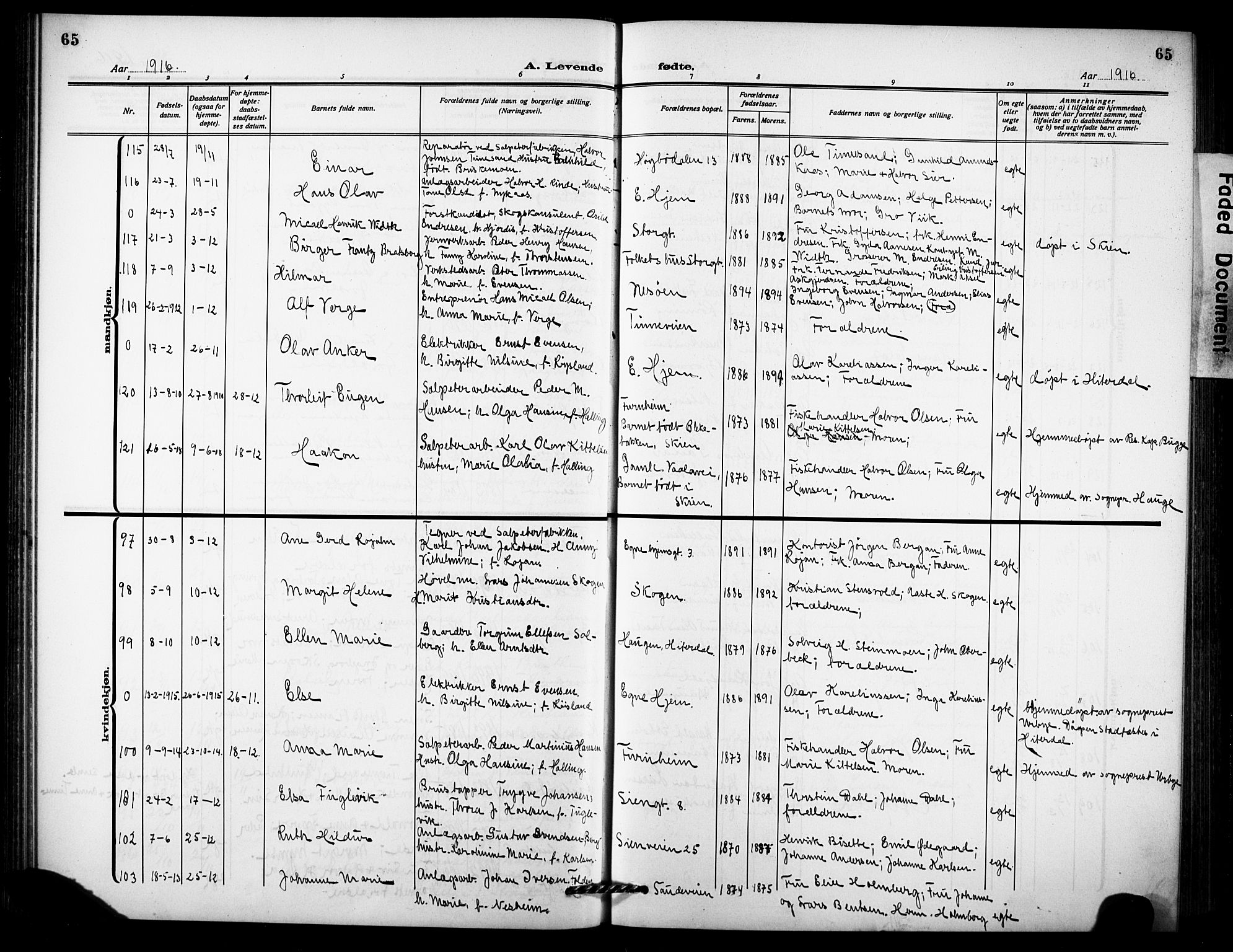 Notodden kirkebøker, AV/SAKO-A-290/G/Ga/L0001: Parish register (copy) no. 1, 1912-1923, p. 65