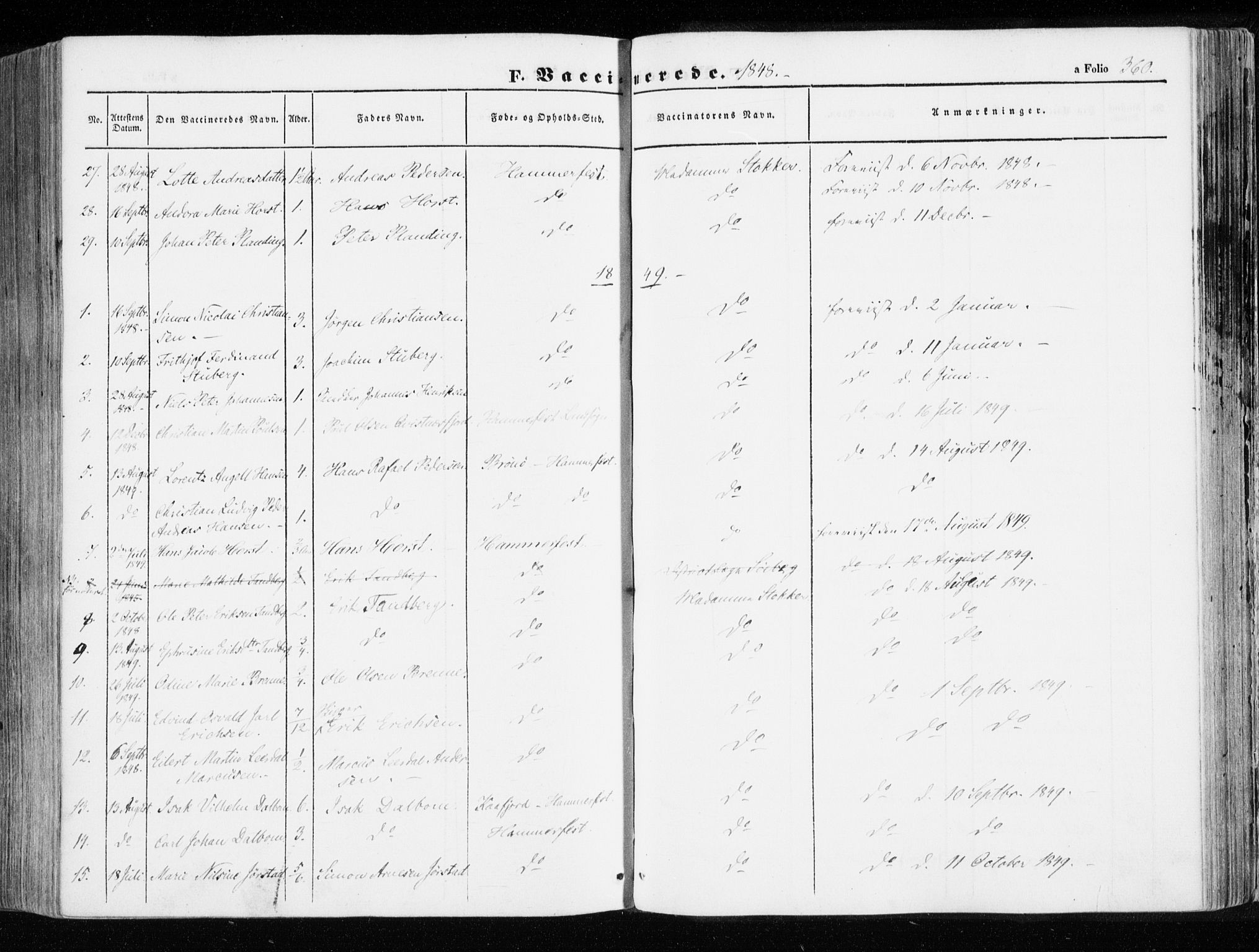 Hammerfest sokneprestkontor, SATØ/S-1347/H/Ha/L0004.kirke: Parish register (official) no. 4, 1843-1856, p. 360
