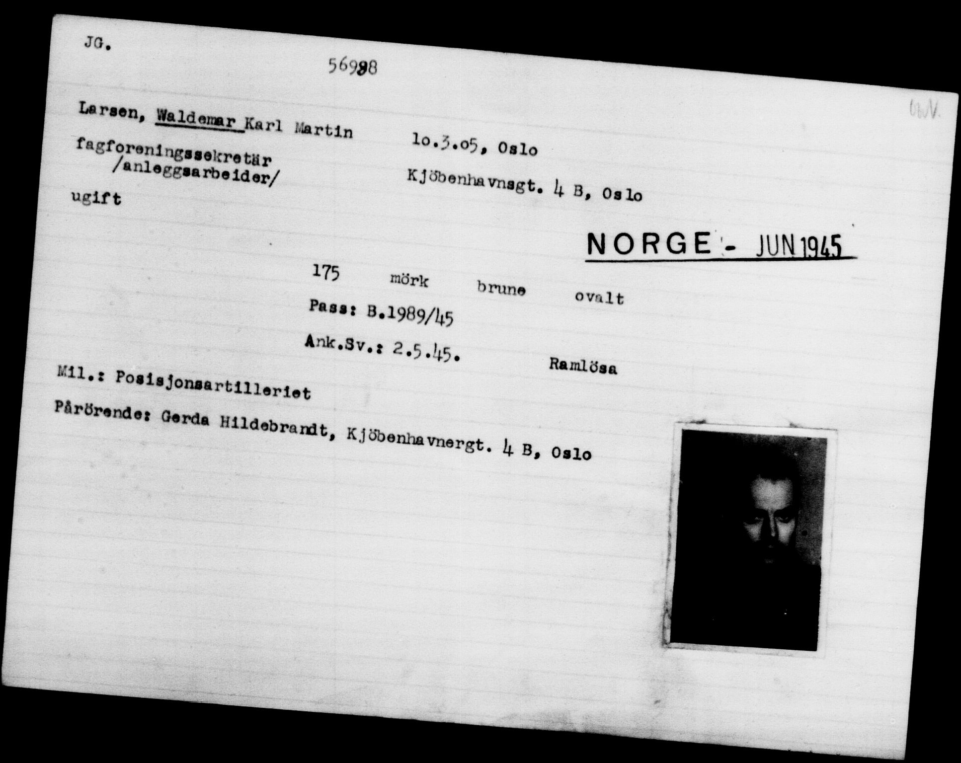 Utenriksstasjonene, Legasjonen i Stockholm, Flyktningkontoret, AV/RA-S-6753/V/Va/L0020: Kjesäterkartoteket, flyktninger med registreringsnr. 55000-58245, 1940-1945, p. 1988