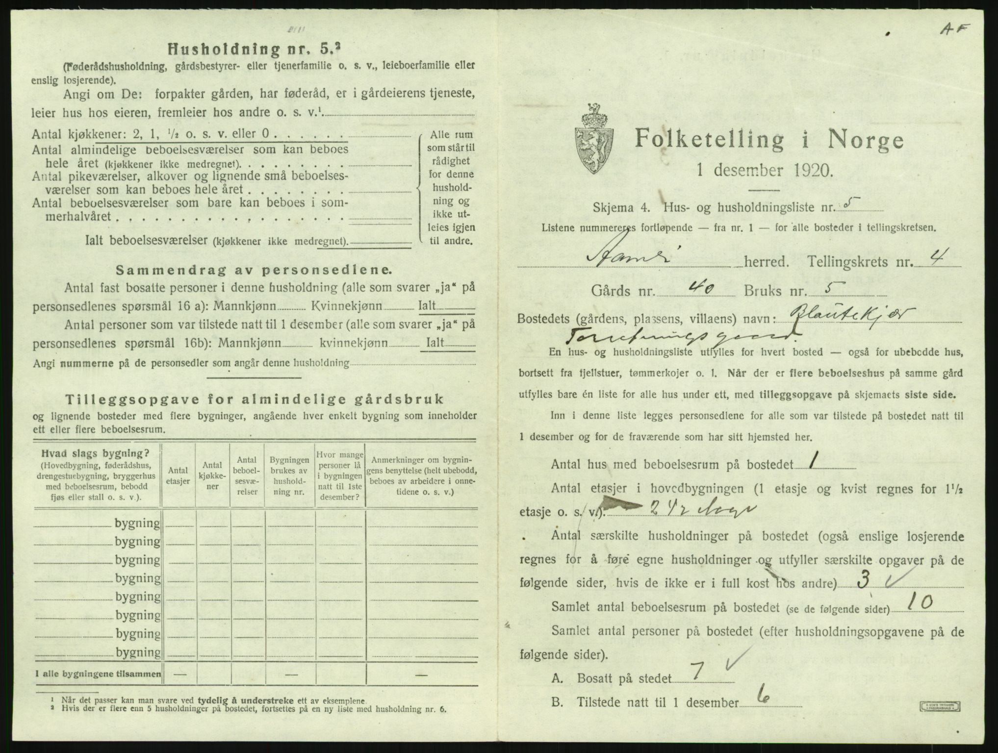 SAK, 1920 census for Åmli, 1920, p. 251