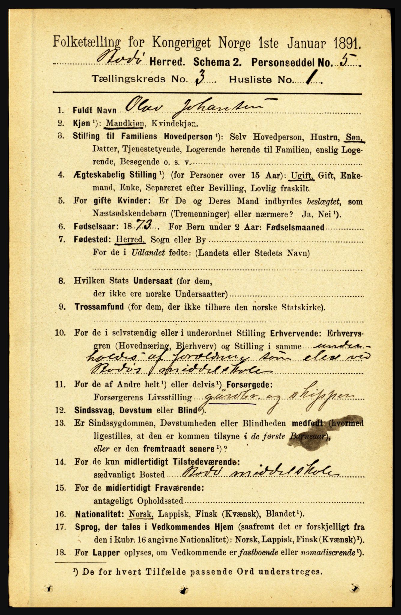 RA, 1891 census for 1843 Bodø, 1891, p. 1588