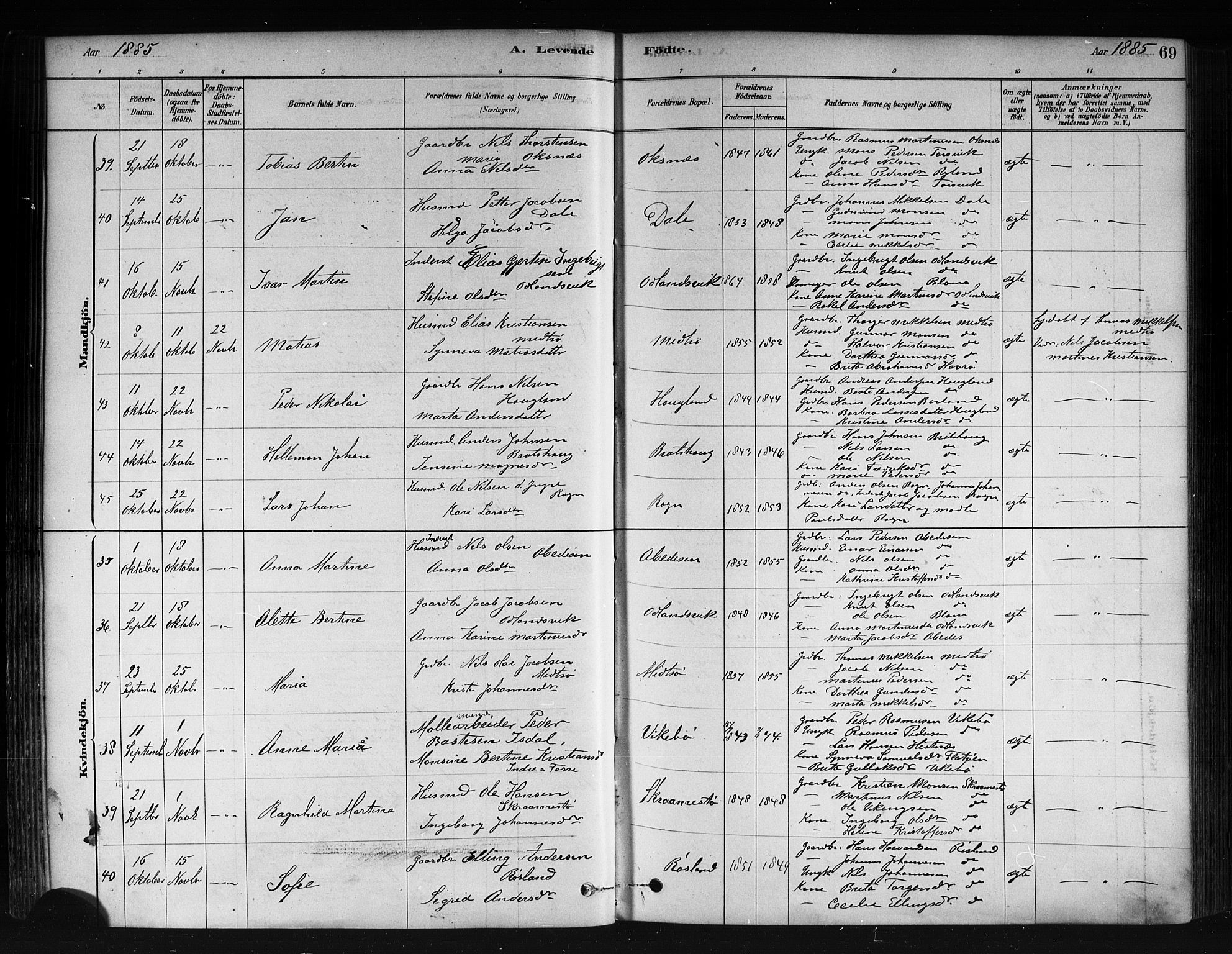 Herdla Sokneprestembete, AV/SAB-A-75701/H/Haa: Parish register (official) no. A 3, 1878-1890, p. 69