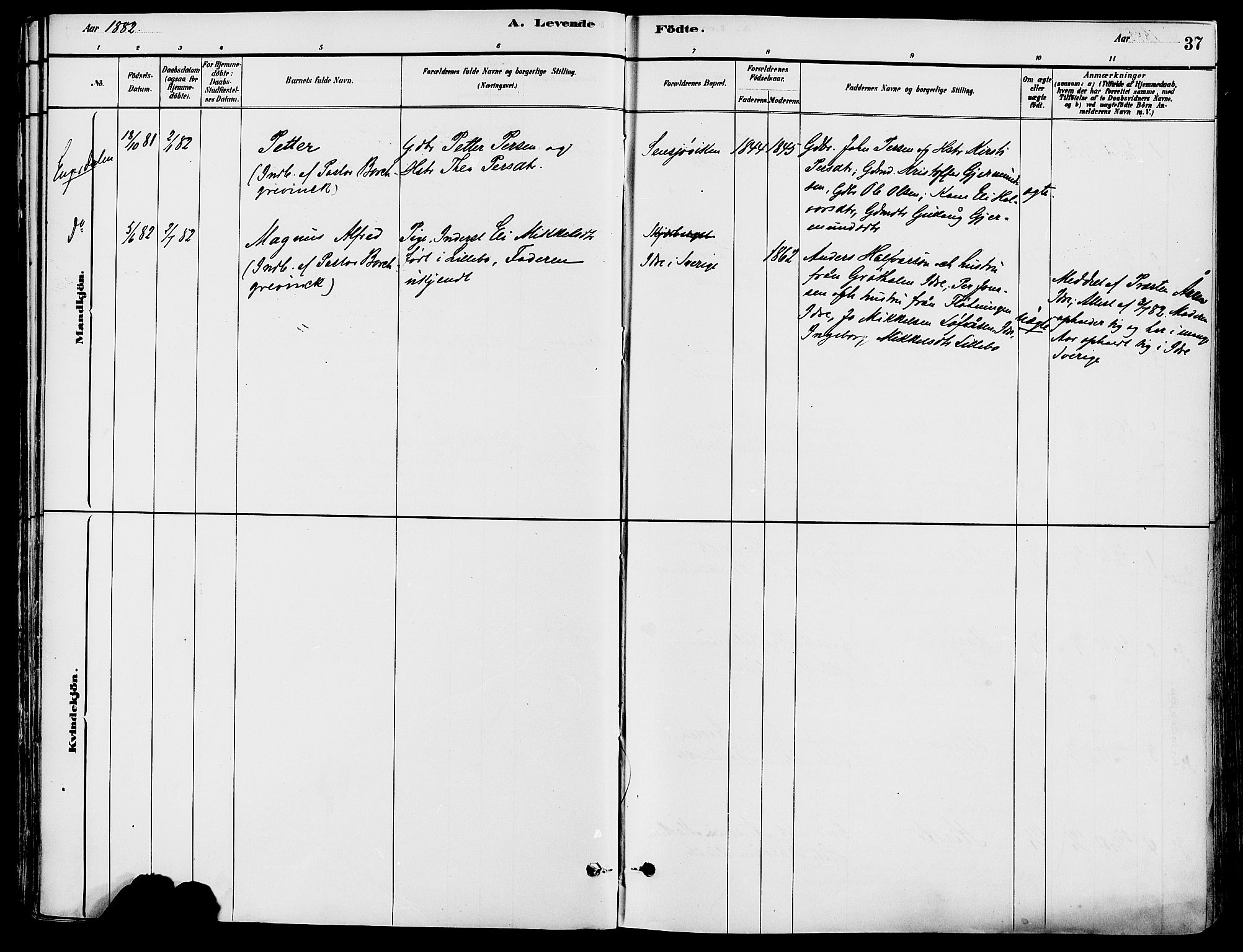 Trysil prestekontor, SAH/PREST-046/H/Ha/Haa/L0008: Parish register (official) no. 8, 1881-1897, p. 37