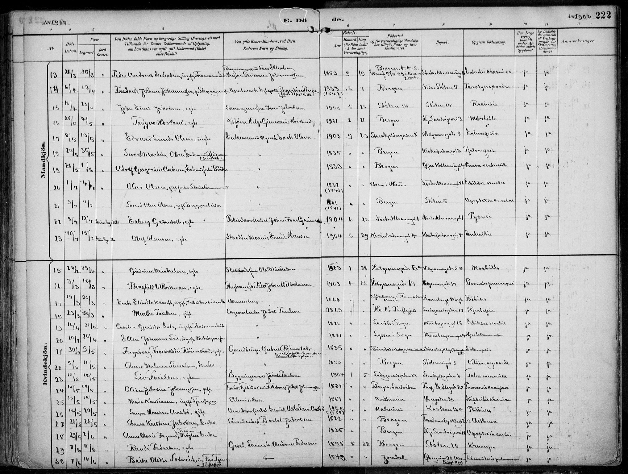 Mariakirken Sokneprestembete, AV/SAB-A-76901/H/Hab/L0005: Parish register (copy) no. A 5, 1893-1913, p. 222