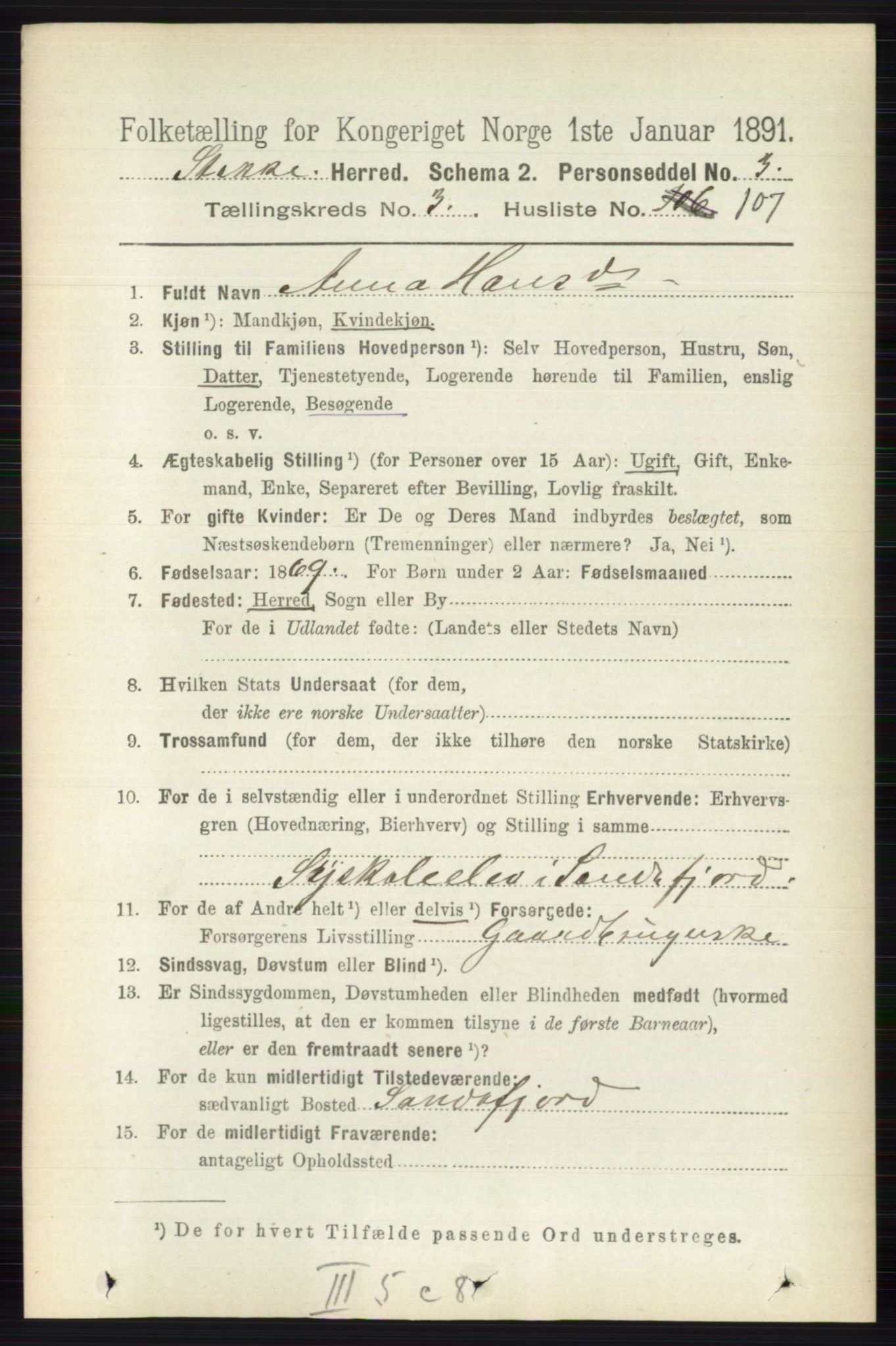 RA, 1891 census for 0720 Stokke, 1891, p. 2240