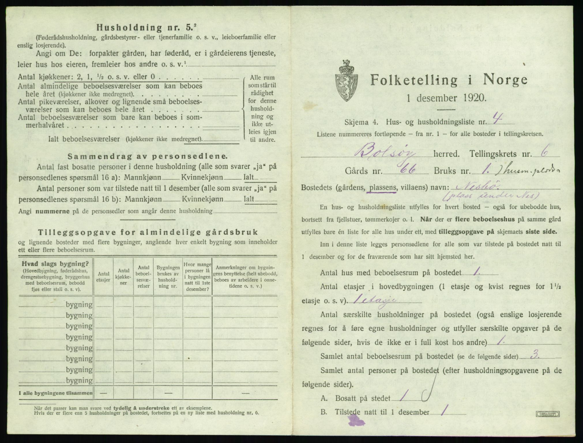 SAT, 1920 census for Bolsøy, 1920, p. 1049