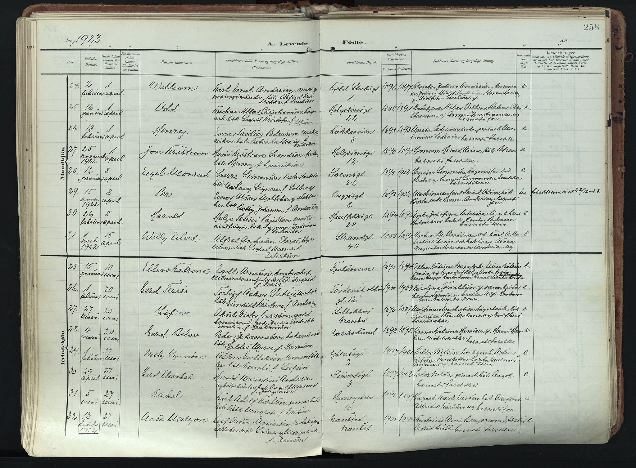 Larvik kirkebøker, SAKO/A-352/F/Fa/L0012: Parish register (official) no. I 12, 1905-1933, p. 258