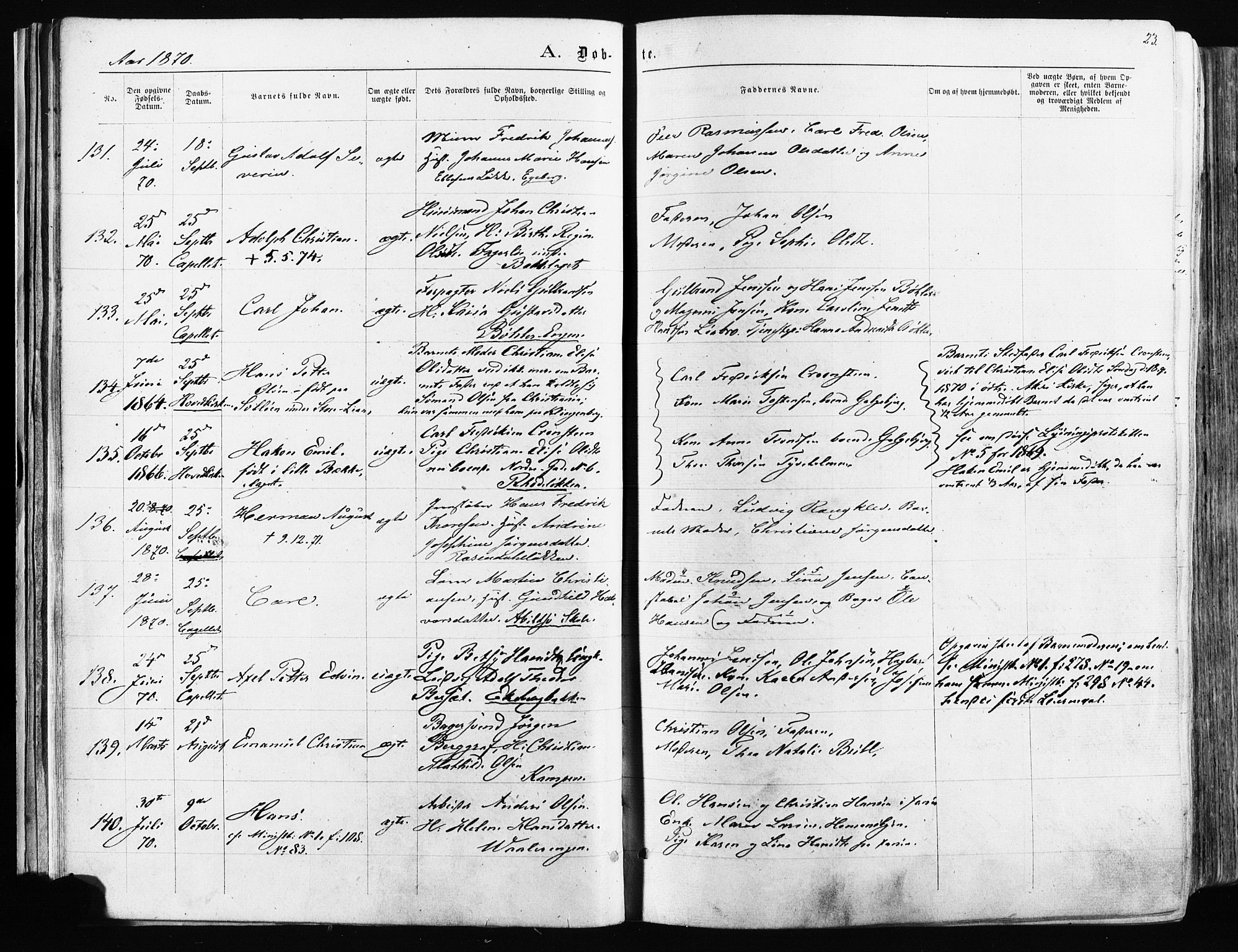 Østre Aker prestekontor Kirkebøker, AV/SAO-A-10840/F/Fa/L0003: Parish register (official) no. I 3, 1869-1875, p. 23