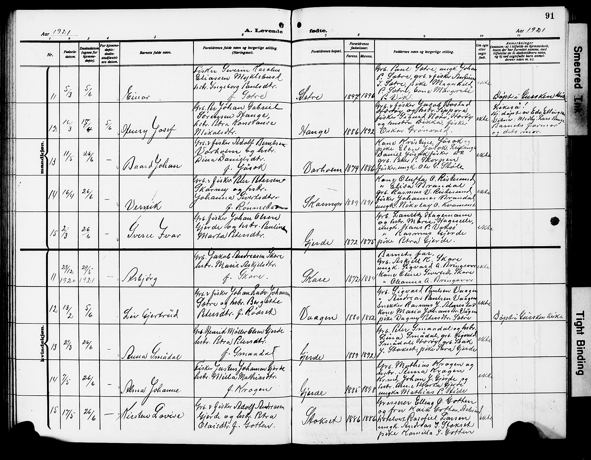 Ministerialprotokoller, klokkerbøker og fødselsregistre - Møre og Romsdal, AV/SAT-A-1454/503/L0050: Parish register (copy) no. 503C05, 1909-1922, p. 91