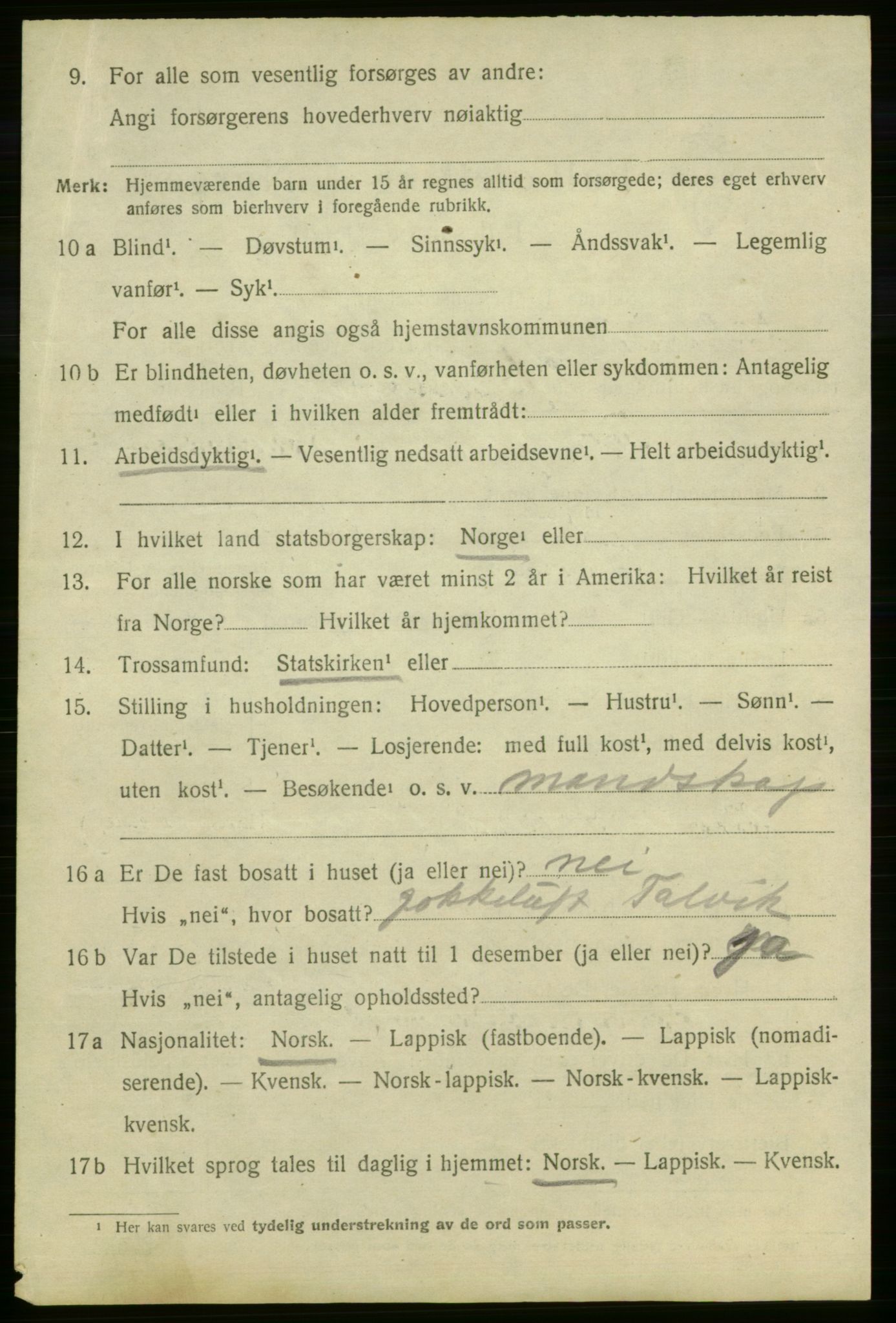 SATØ, 1920 census for Talvik, 1920, p. 4055