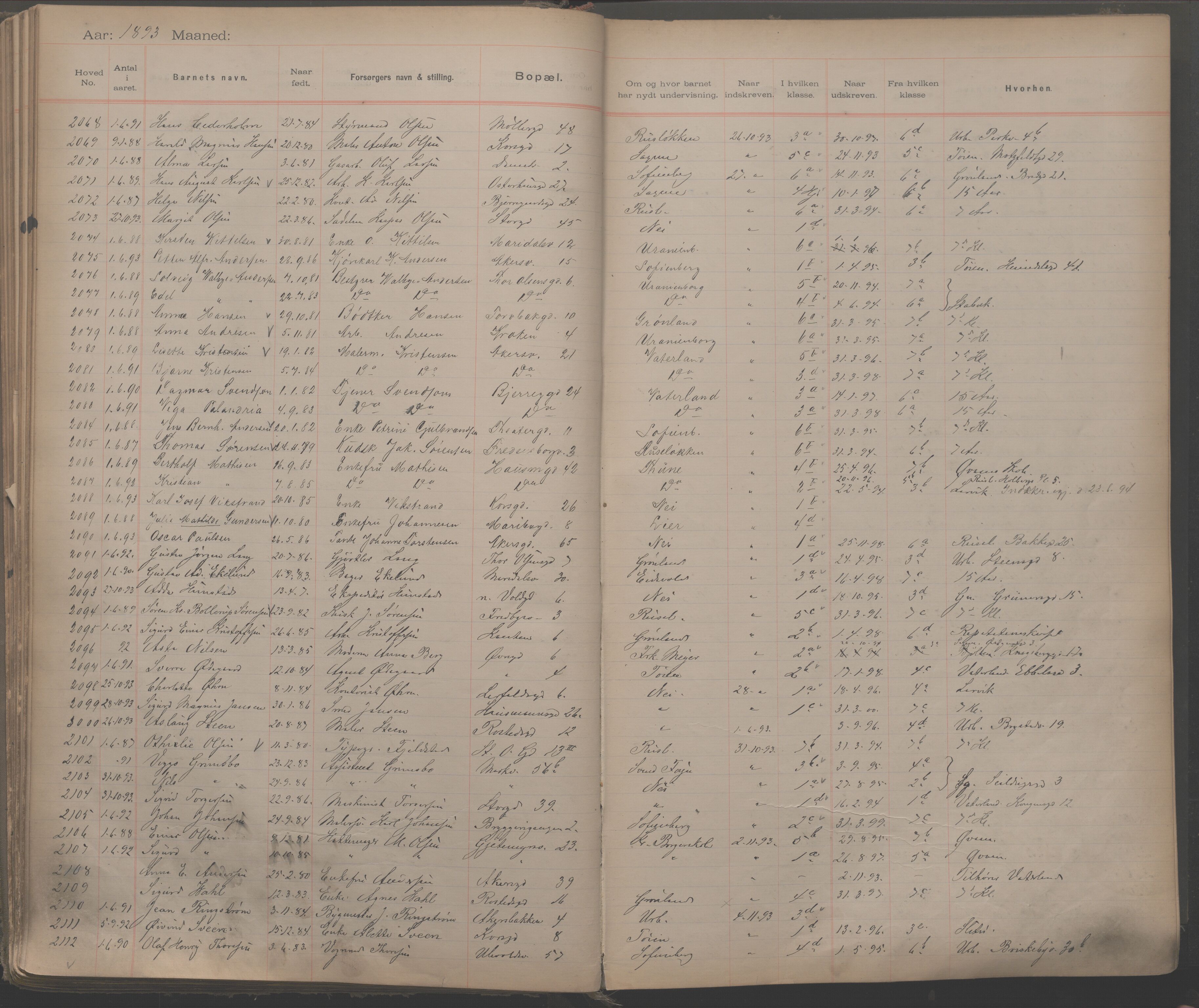 Møllergata skole, OBA/A-20129/F/Fa/L0001: Ut-/innskrivningsprotokoll, 1889-1907, p. 52