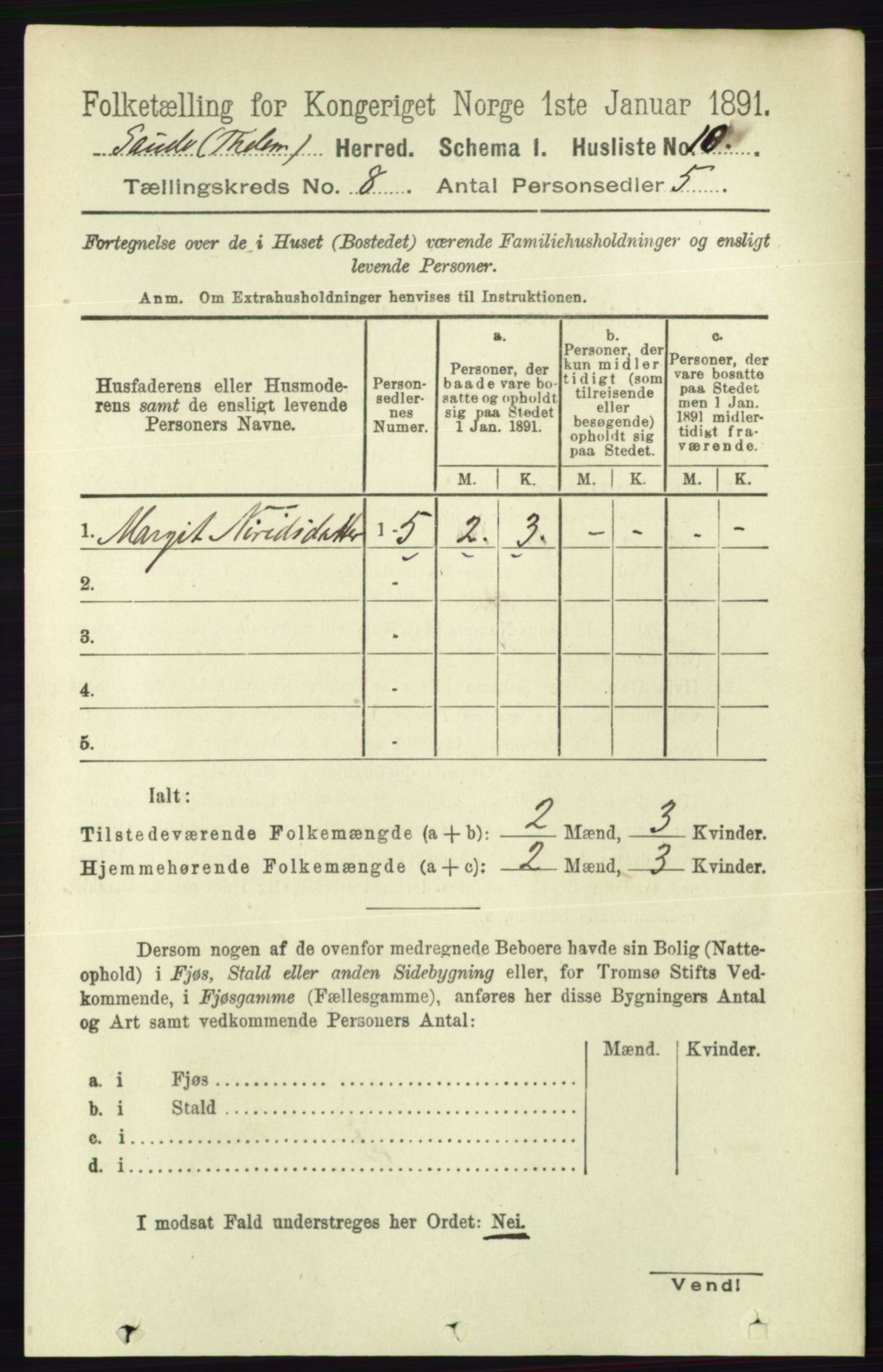 RA, 1891 census for 0822 Sauherad, 1891, p. 2261