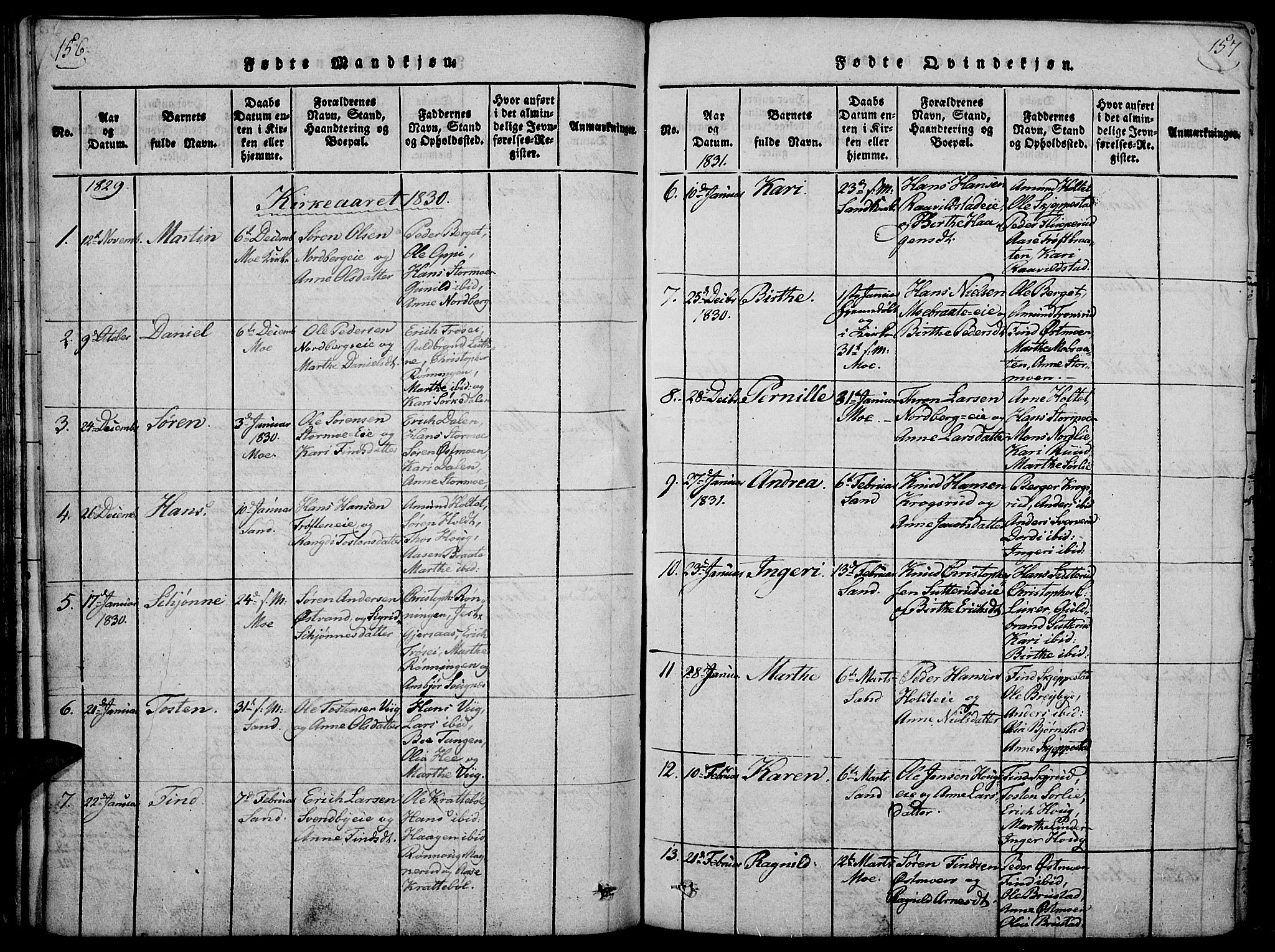 Nord-Odal prestekontor, AV/SAH-PREST-032/H/Ha/Haa/L0001: Parish register (official) no. 1, 1819-1838, p. 156-157