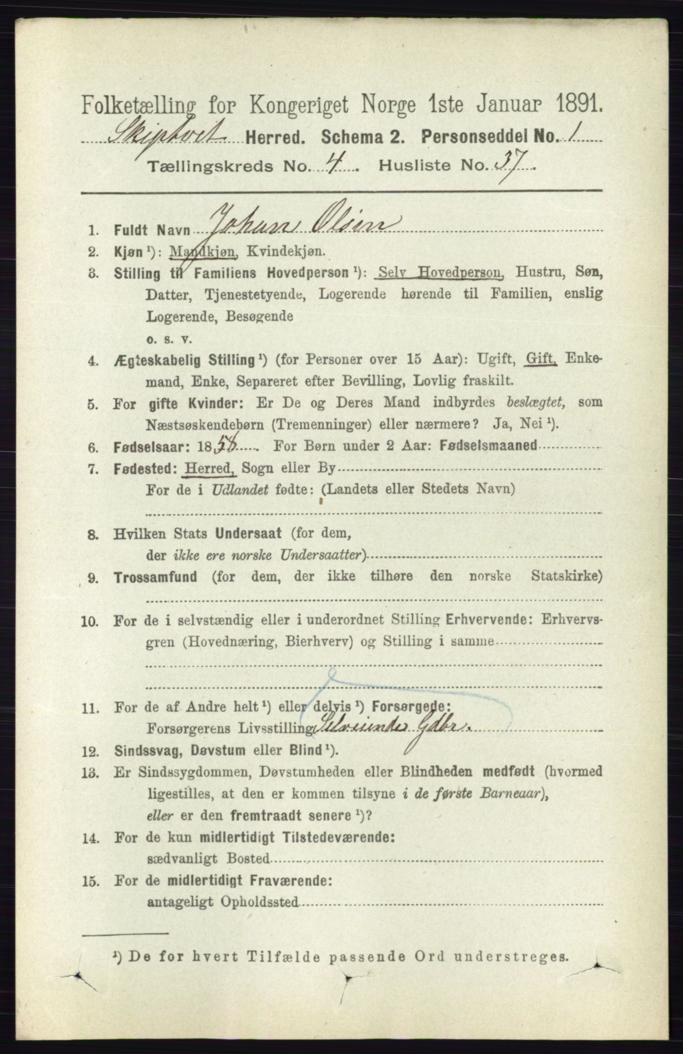 RA, 1891 census for 0127 Skiptvet, 1891, p. 2125