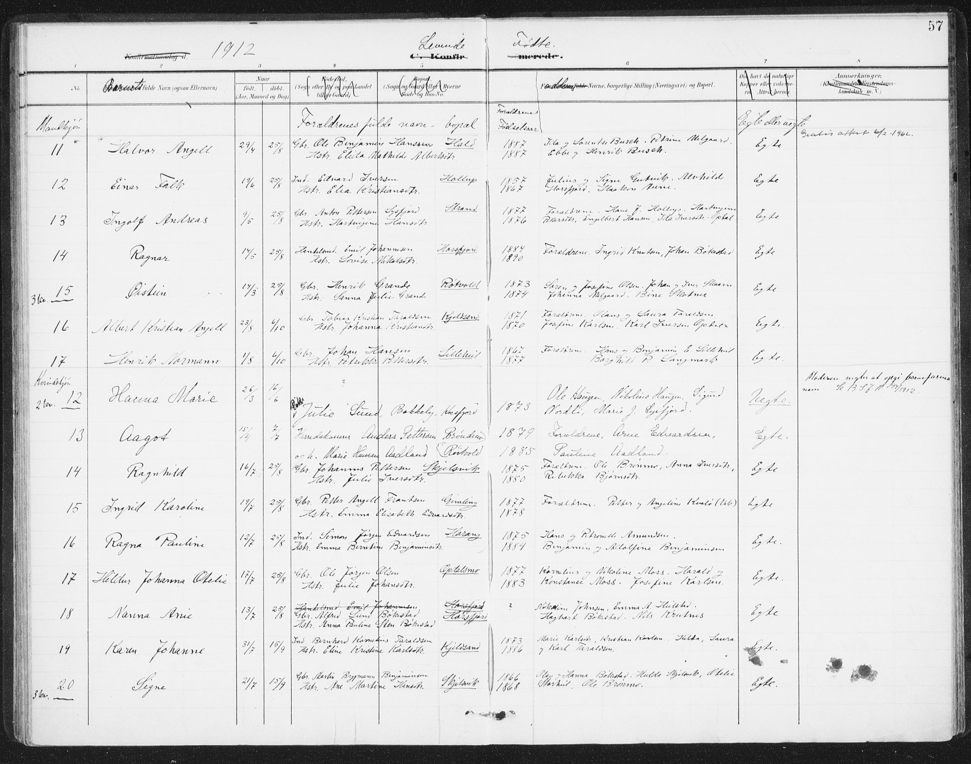 Ministerialprotokoller, klokkerbøker og fødselsregistre - Nordland, AV/SAT-A-1459/811/L0167: Parish register (official) no. 811A04, 1899-1913, p. 57