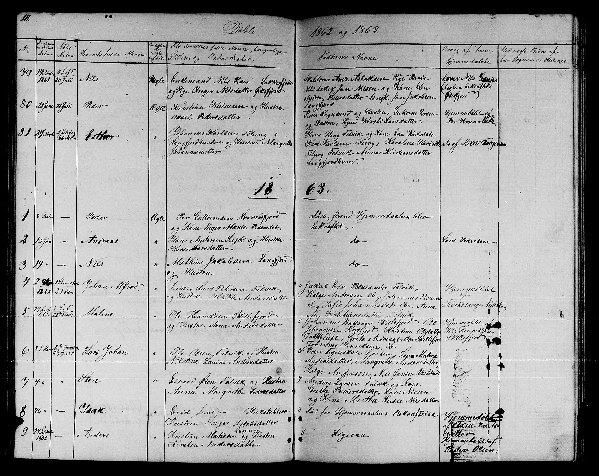 Talvik sokneprestkontor, SATØ/S-1337/H/Hb/L0001klokker: Parish register (copy) no. 1, 1847-1863, p. 111