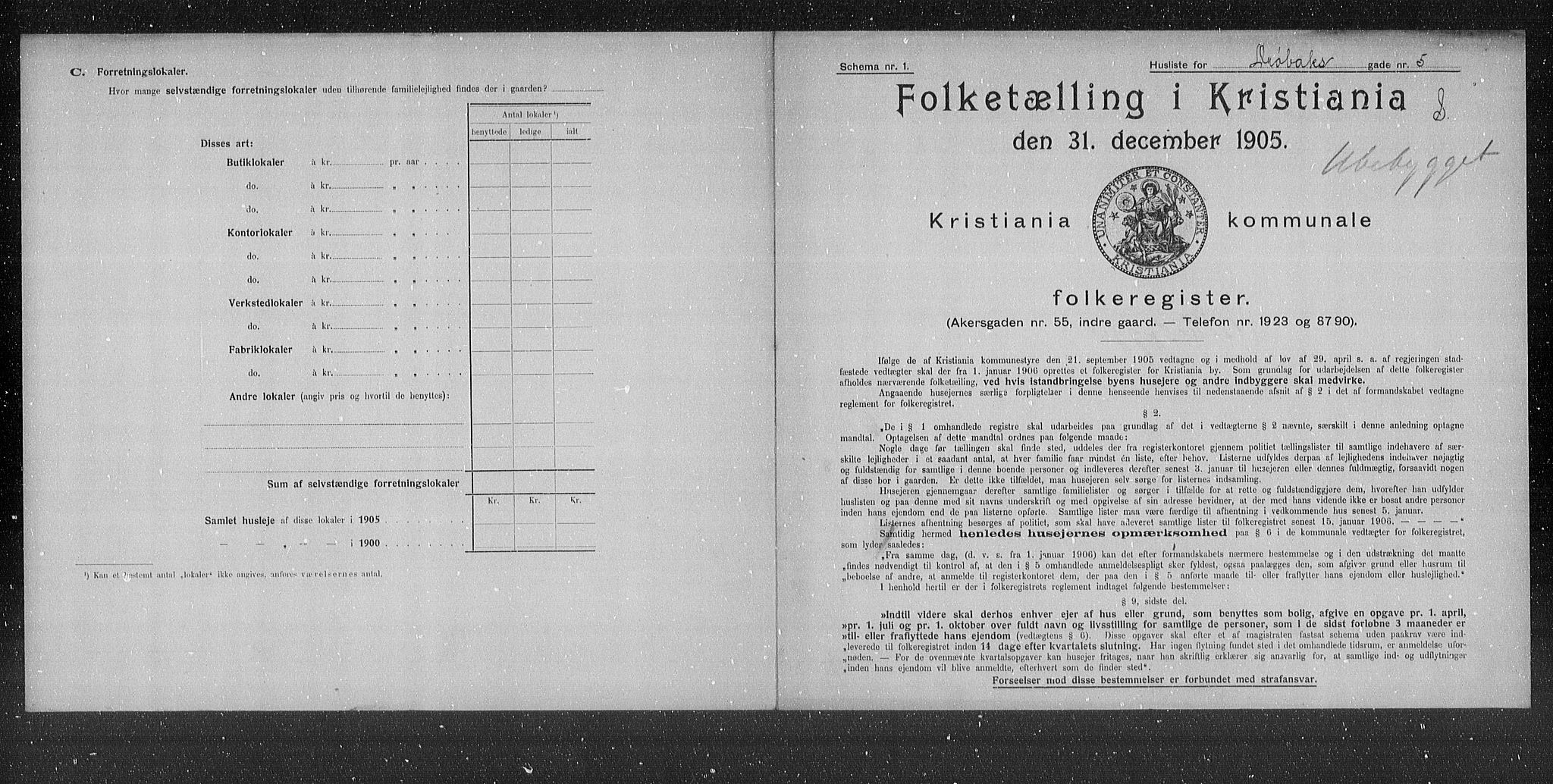 OBA, Municipal Census 1905 for Kristiania, 1905, p. 9084
