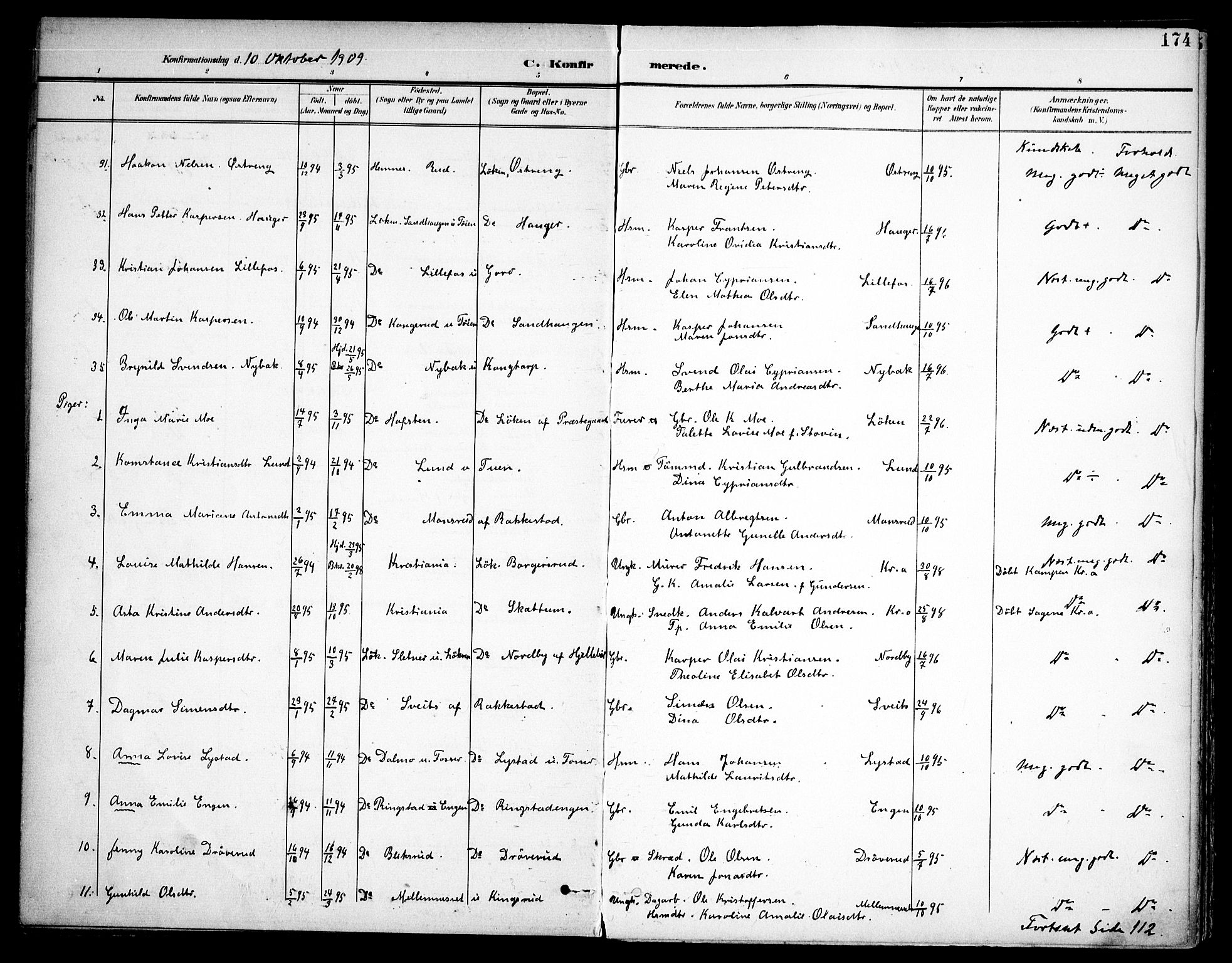 Høland prestekontor Kirkebøker, AV/SAO-A-10346a/F/Fa/L0015: Parish register (official) no. I 15, 1897-1912, p. 174