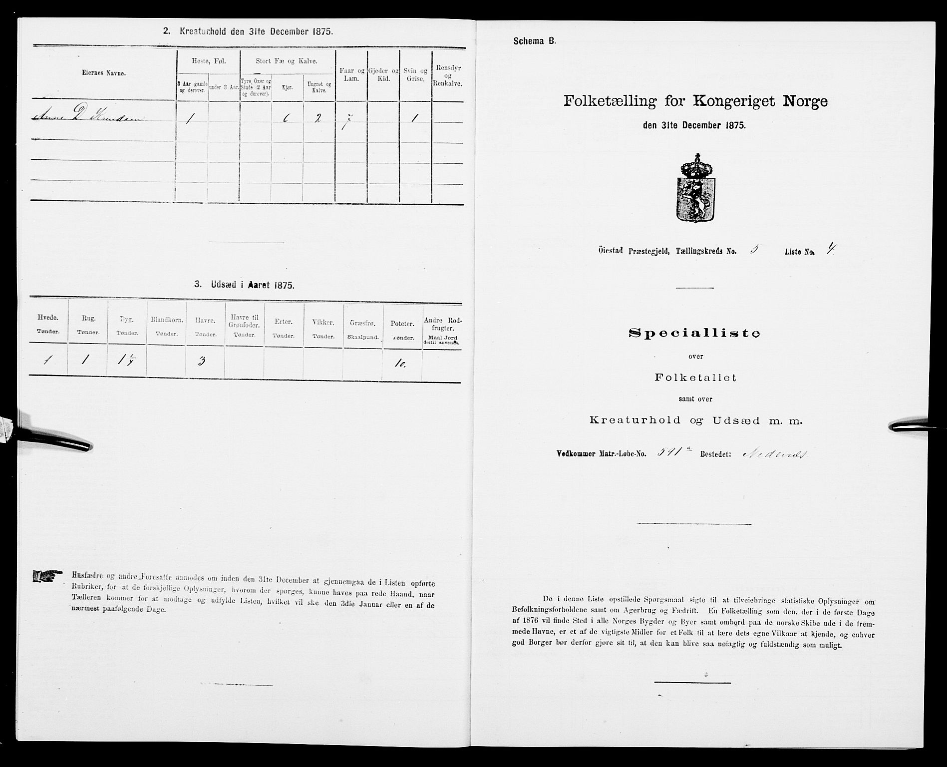 SAK, 1875 census for 0920P Øyestad, 1875, p. 610