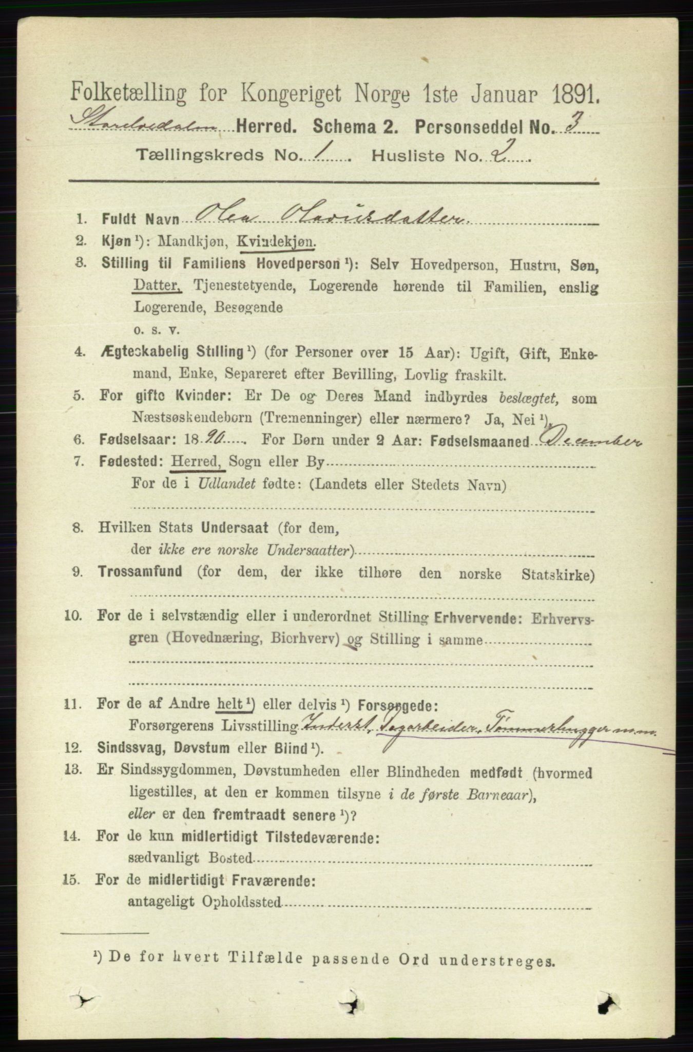 RA, 1891 census for 0430 Stor-Elvdal, 1891, p. 81