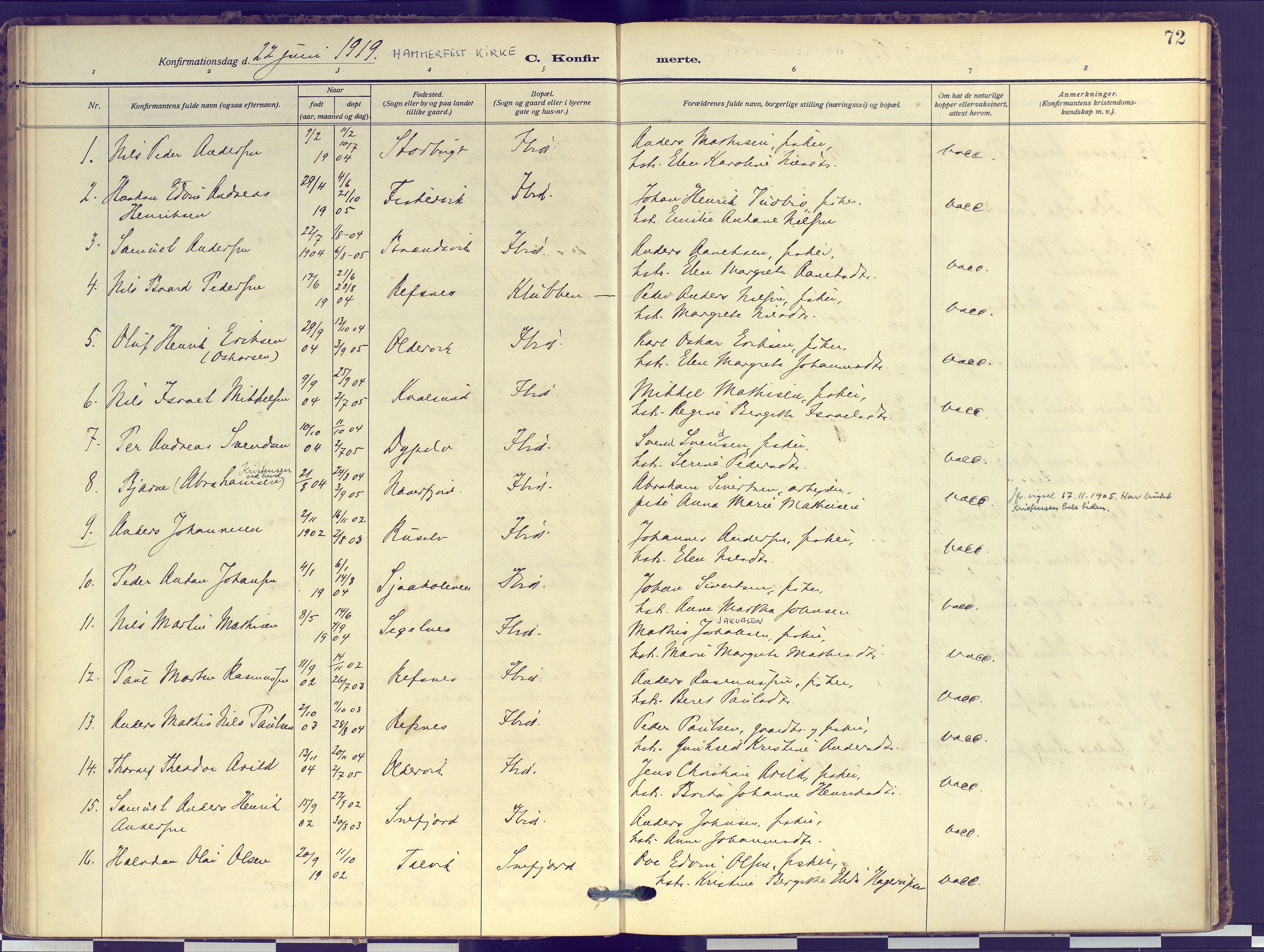 Hammerfest sokneprestkontor, SATØ/S-1347: Parish register (official) no. 16, 1908-1923, p. 72