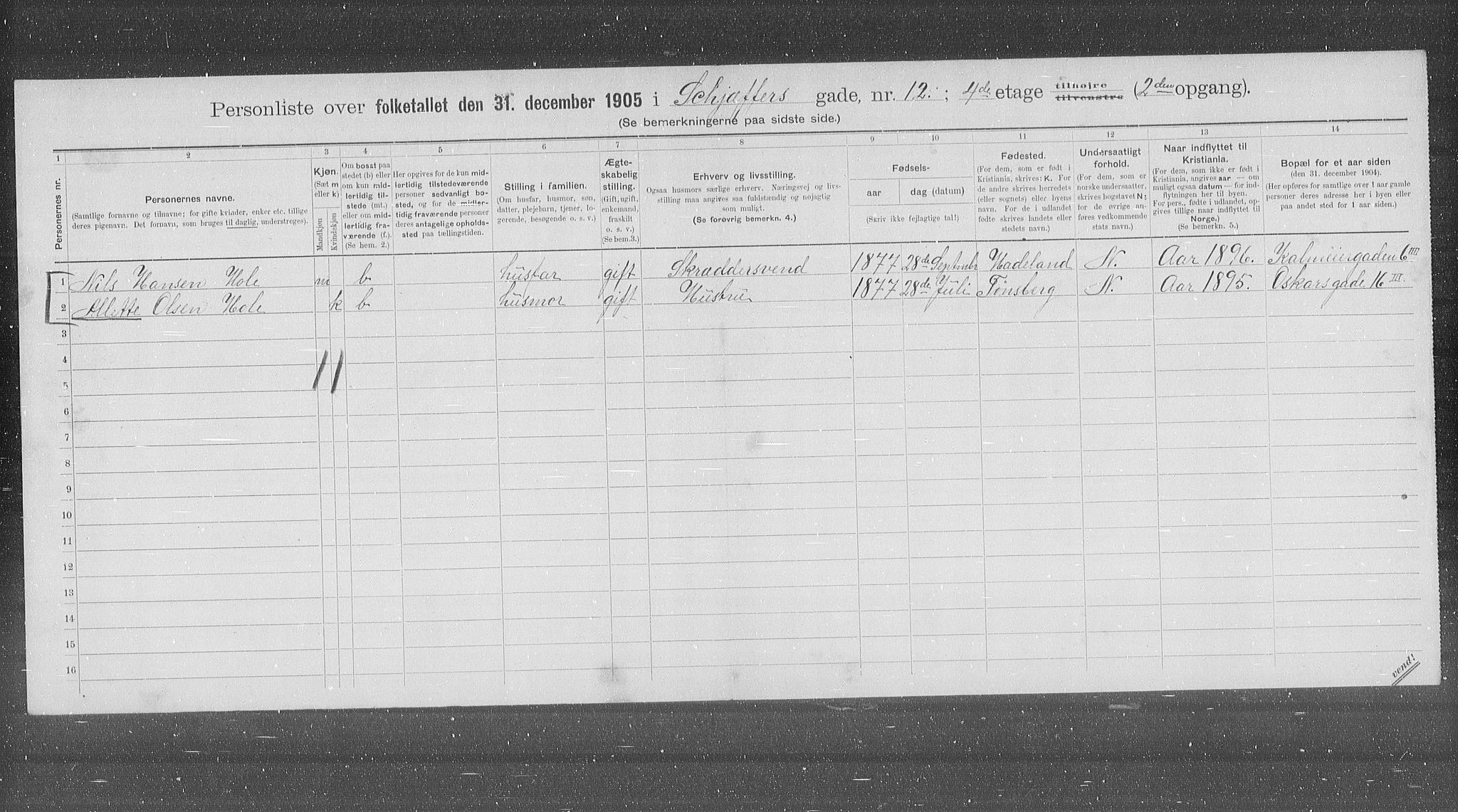 OBA, Municipal Census 1905 for Kristiania, 1905, p. 48483