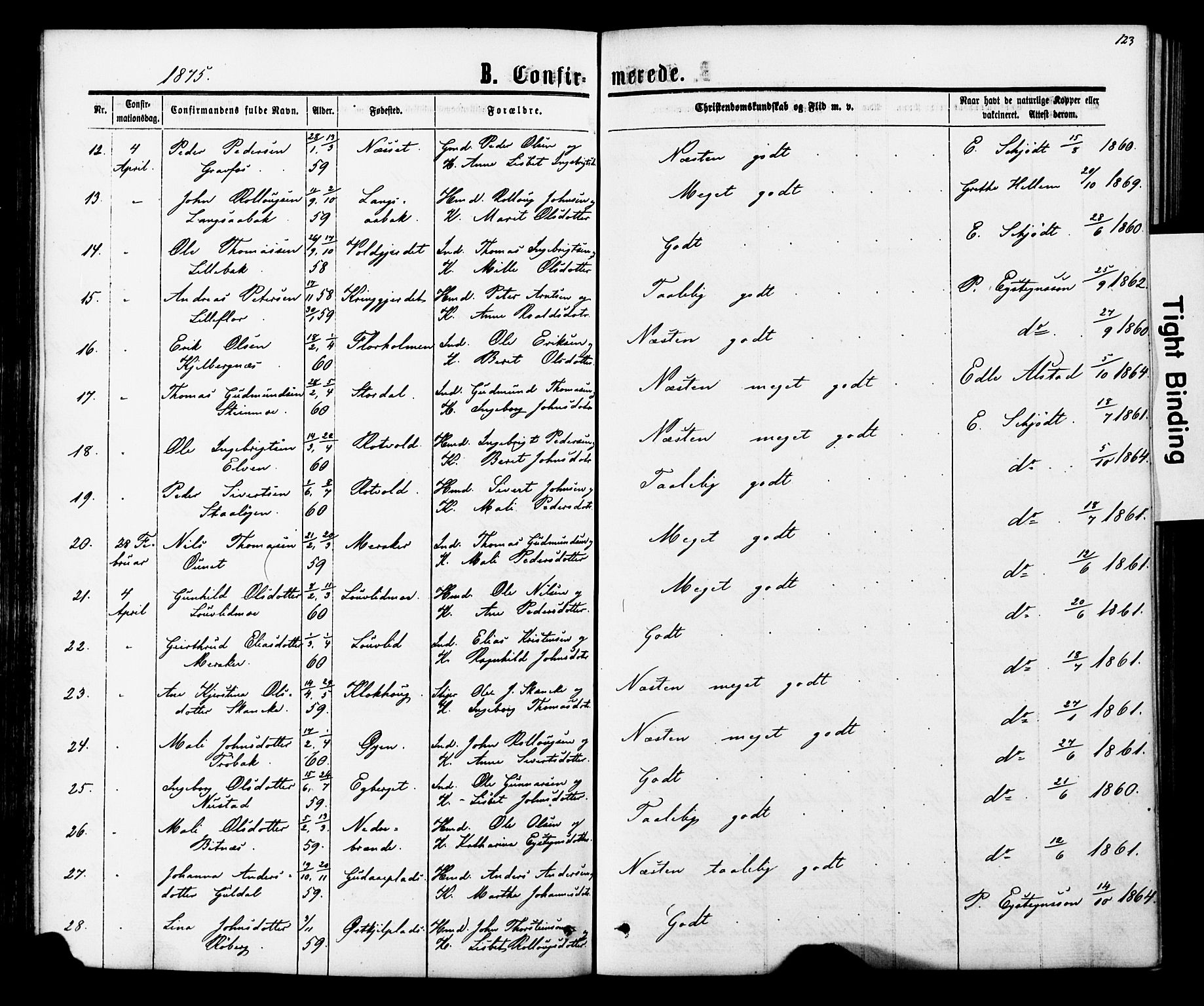 Ministerialprotokoller, klokkerbøker og fødselsregistre - Nord-Trøndelag, SAT/A-1458/706/L0049: Parish register (copy) no. 706C01, 1864-1895, p. 123